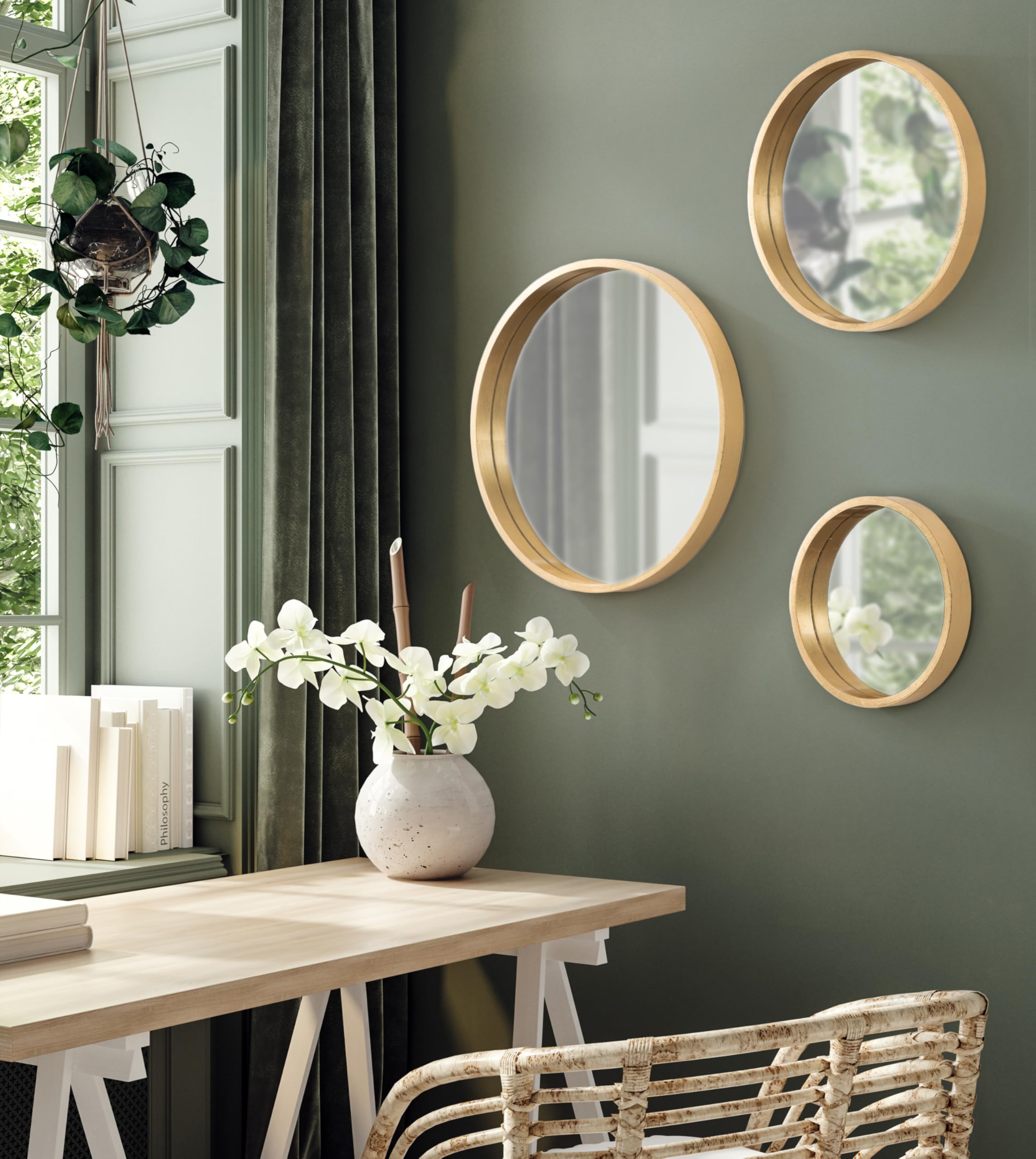 Travis Modern Round Wall Mirror Set - 3 Piece Gold Circle Mirrors