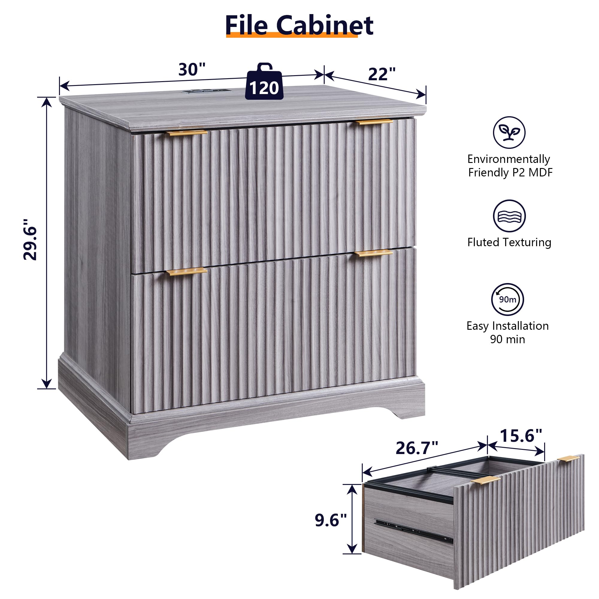 2 Drawer File Cabinet with Charging Station