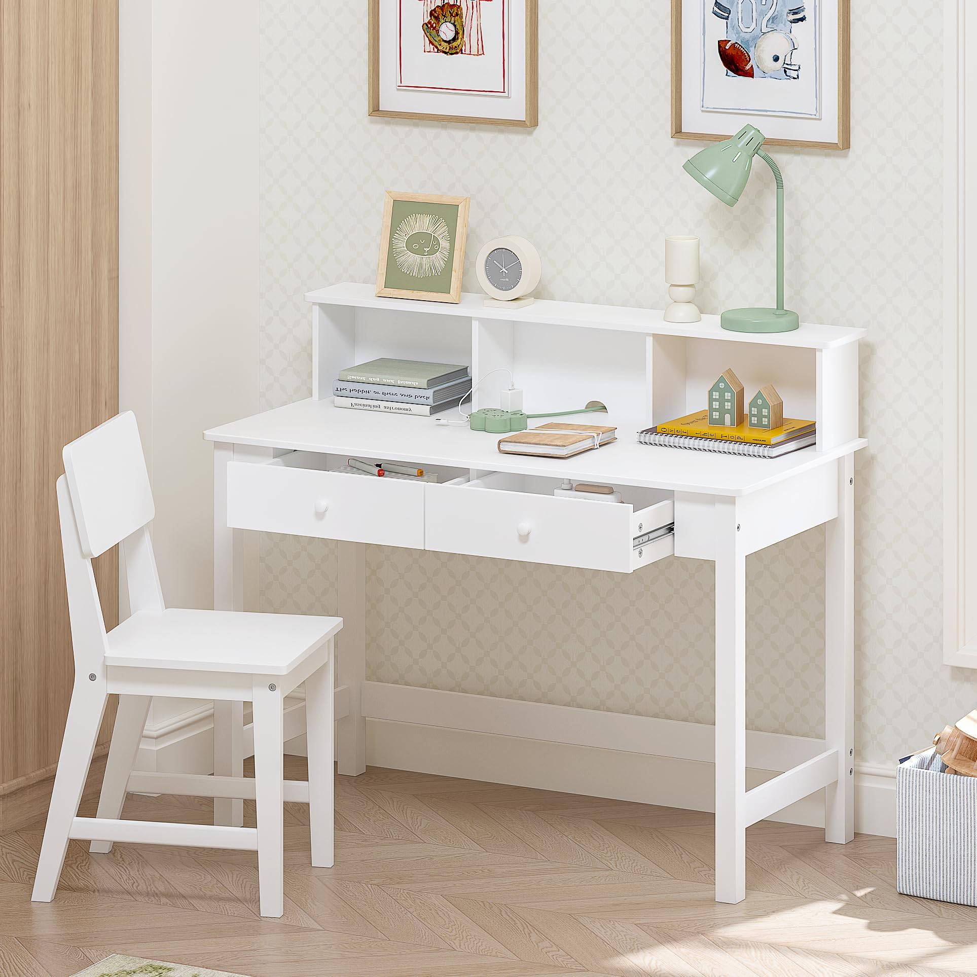 Kids Study Desk with Hutch and Chair Set