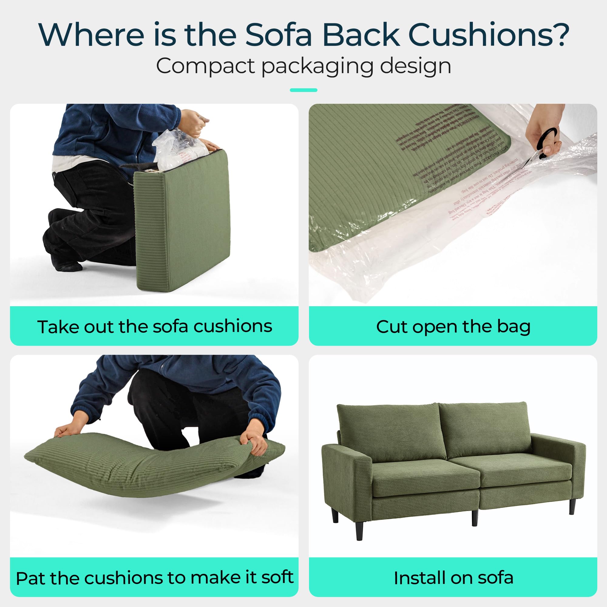 79-Inch Corduroy Loveseat Sofa with Adjustable Seat Depth