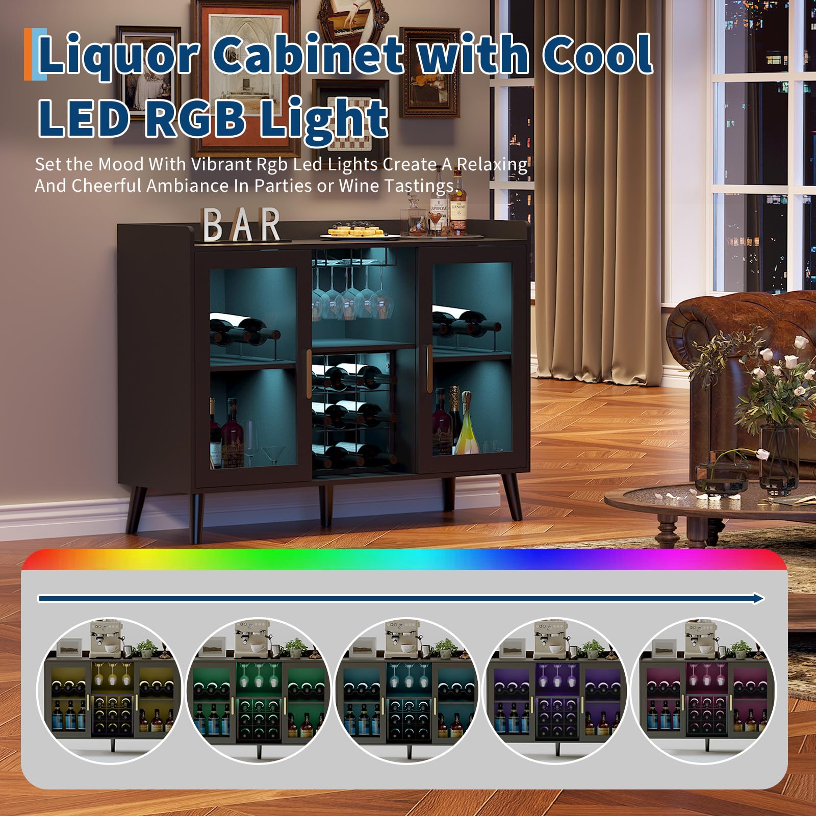 Wine Bar Cabinet with LED Light