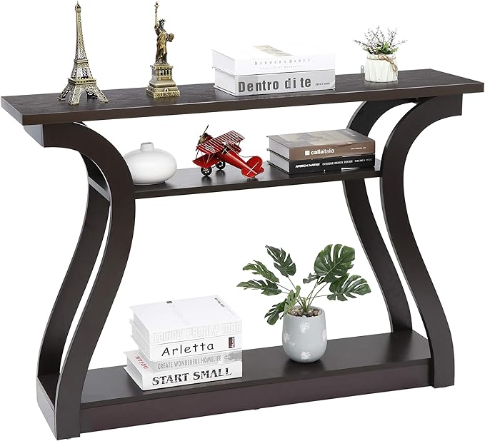 3-Tier Wood Console Table with Curved Legs - 47 Inch Cappuccino
