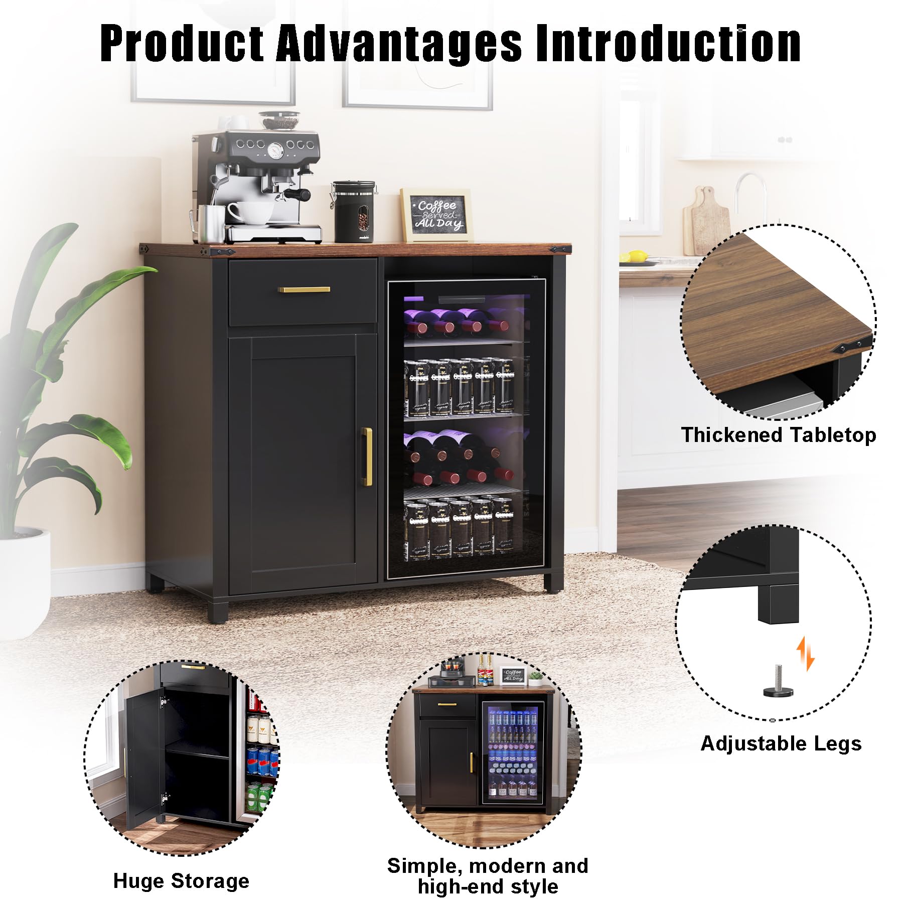 Coffee Bar Cabinet with Mini Fridge Space