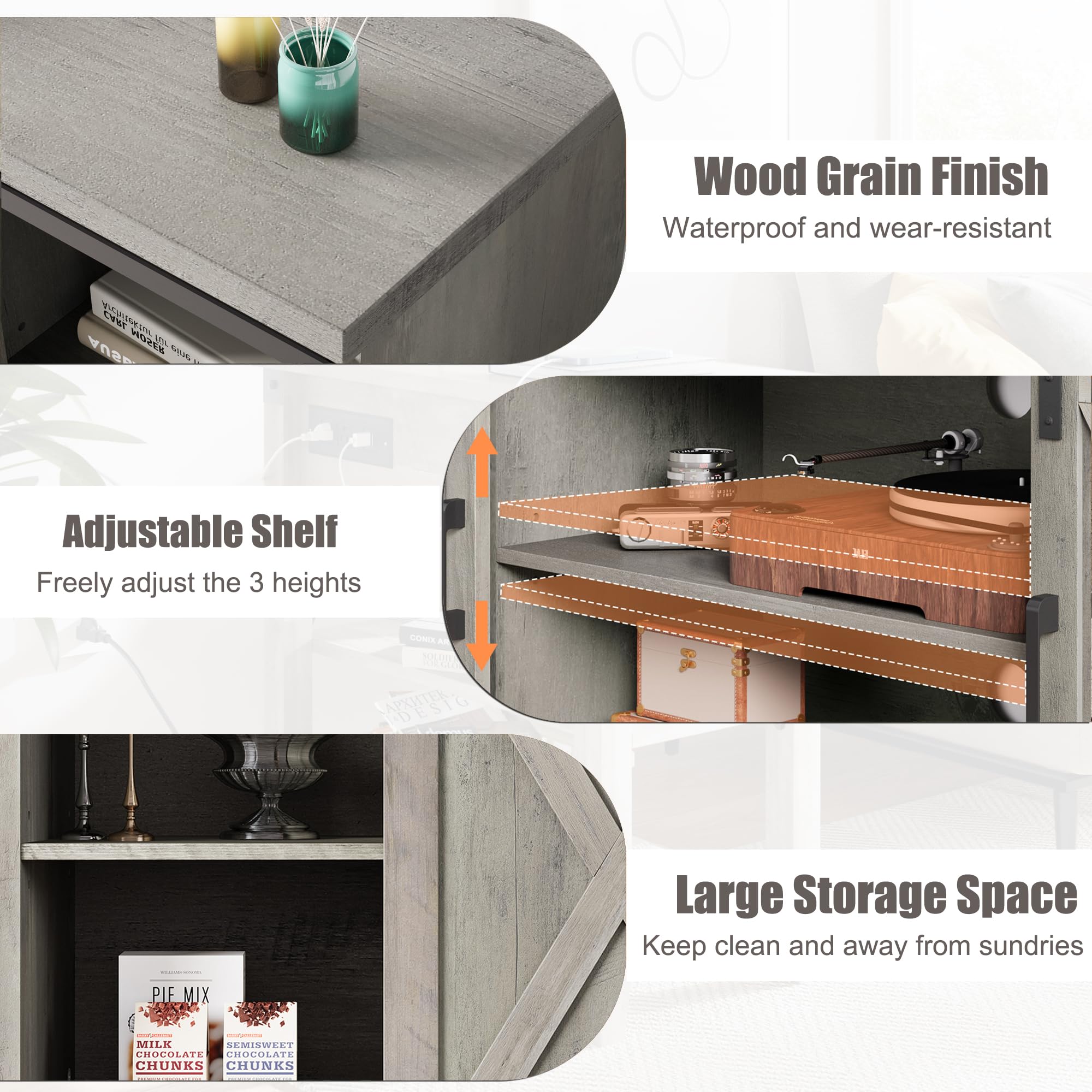 65 Inch Farmhouse TV Stand with Storage and Barn Doors