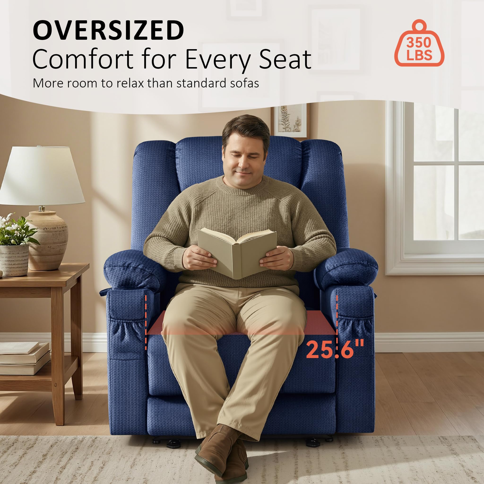 MCombo Oversized Recliner Chair for Big and Tall, Zero Gravity Recliner with Massage and Heat, USB & Type C Ports, Cup Holders for Living Room PR671 (Navy Blue, Oversized)