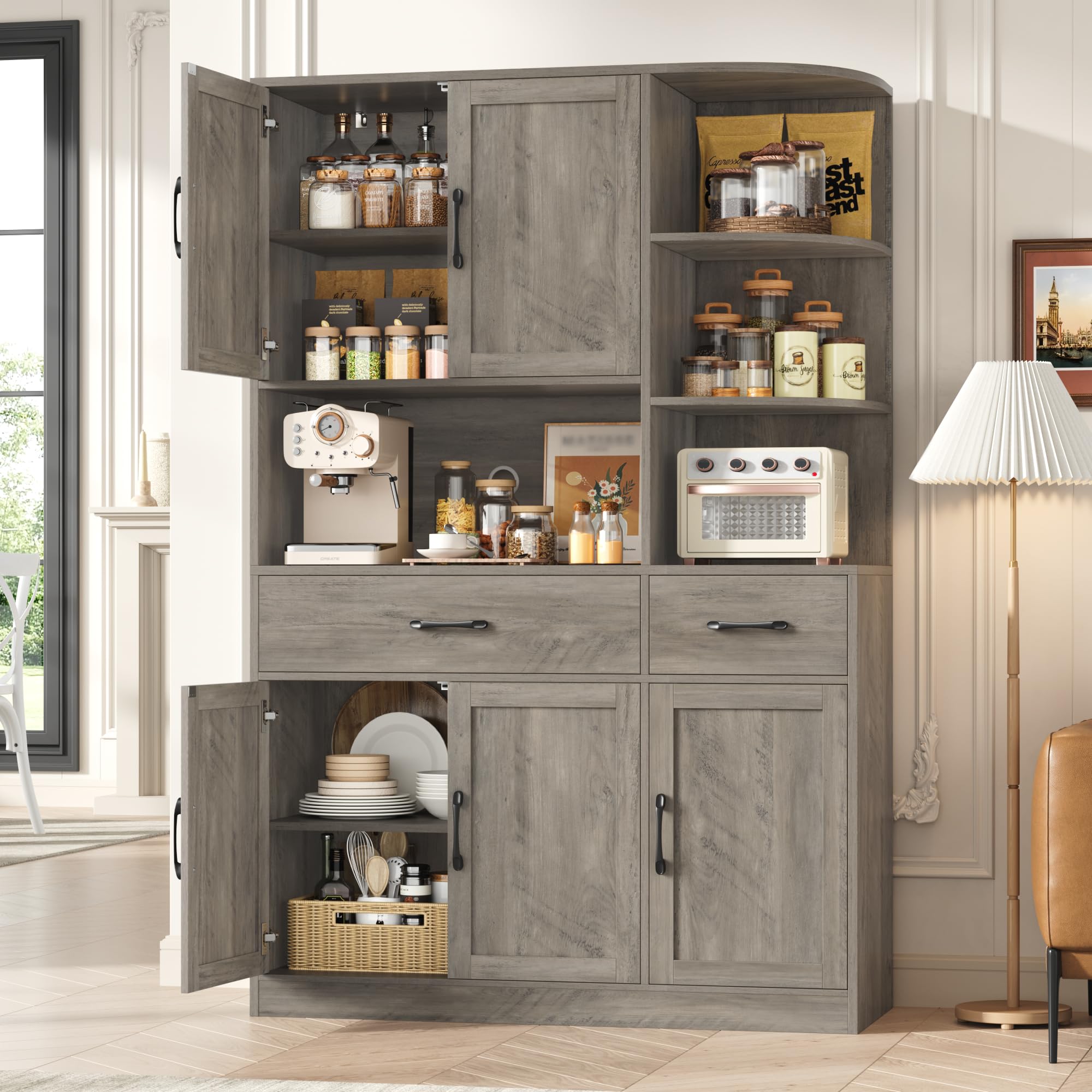 67" Kitchen Pantry Cabinet with Microwave Stand