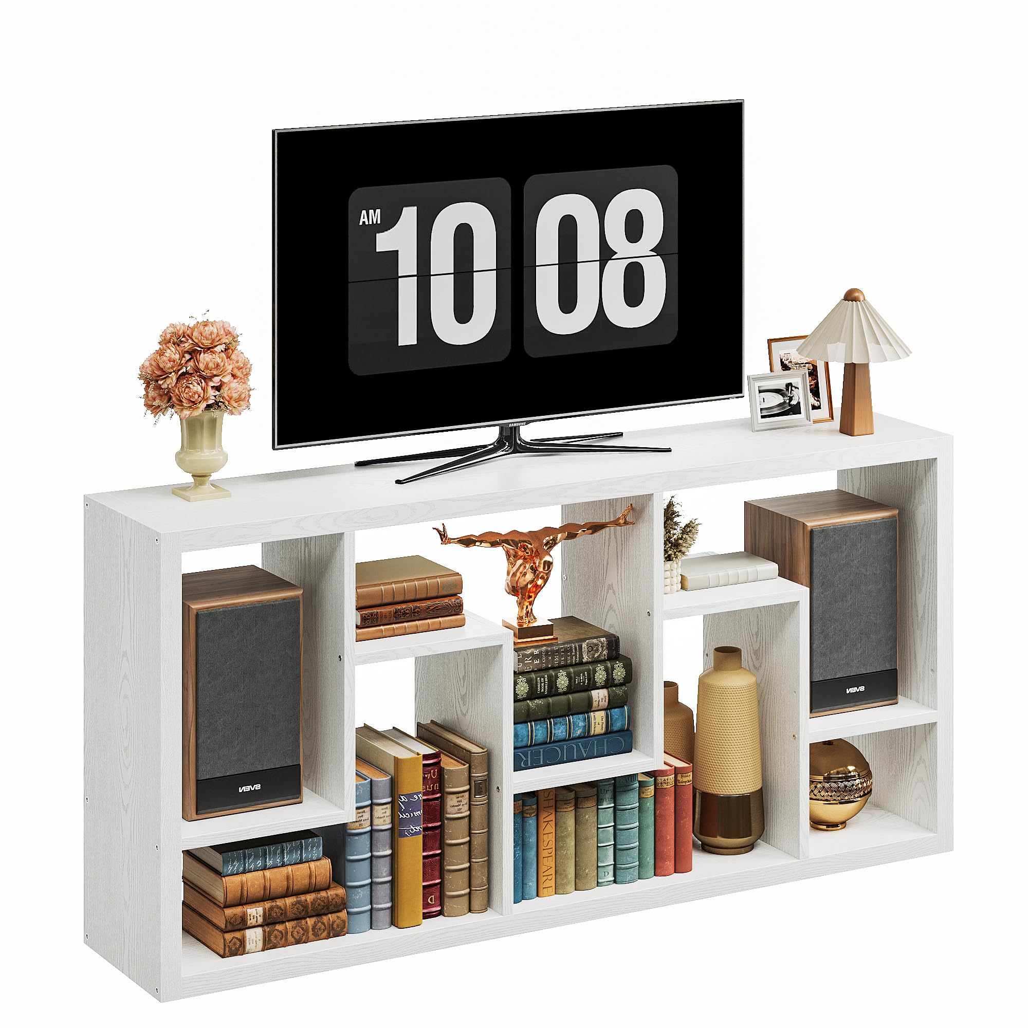 Geometric Bookcase 6-Shelf Industrial White Etagere Tall Storage Display