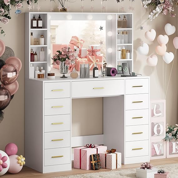 LED Makeup Vanity Desk with Mirror and Storage