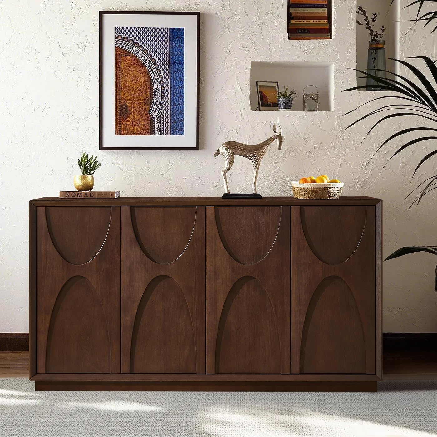 Walnut Sideboard Buffet Cabinet with 4 Doors