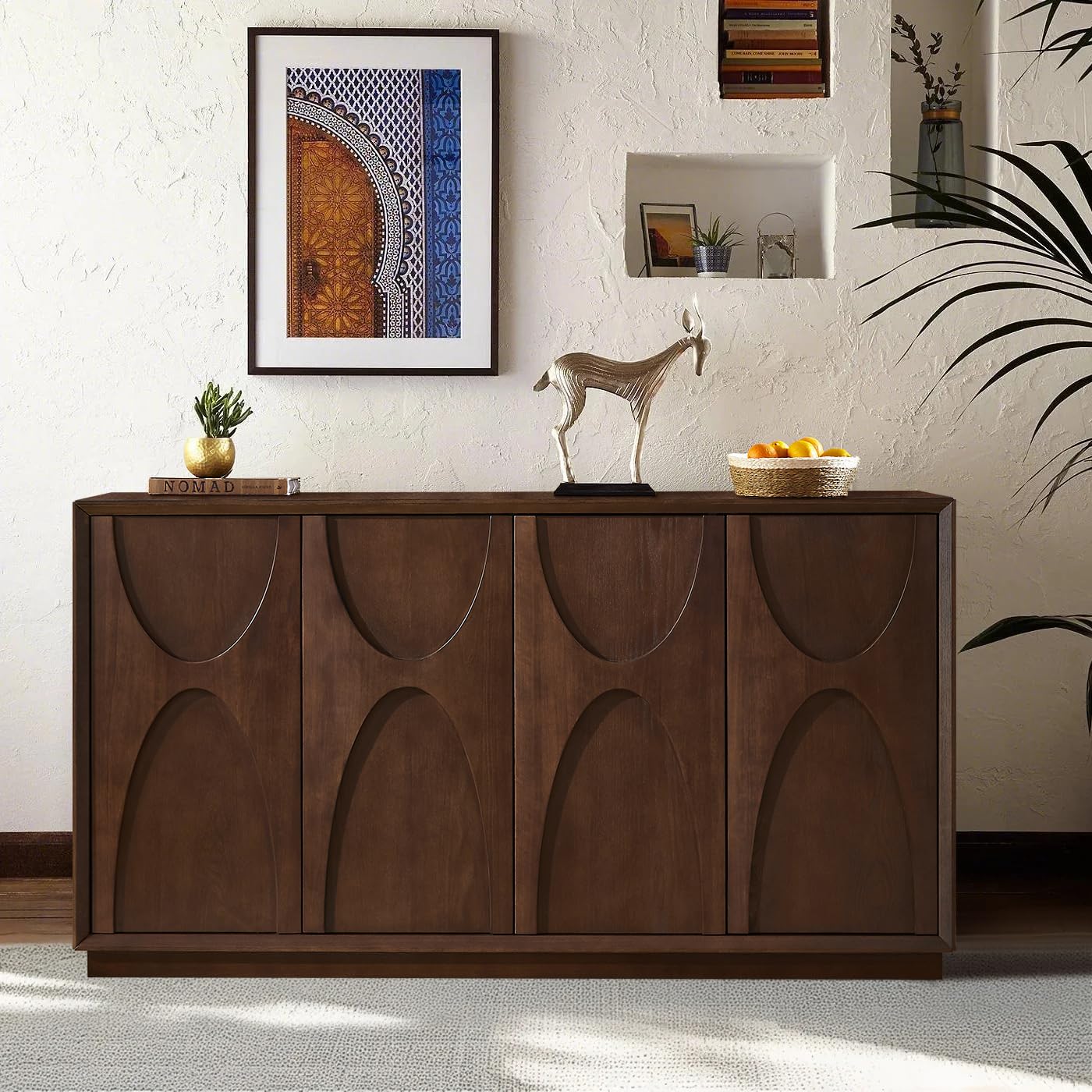 Walnut Sideboard Buffet Cabinet with 4 Doors