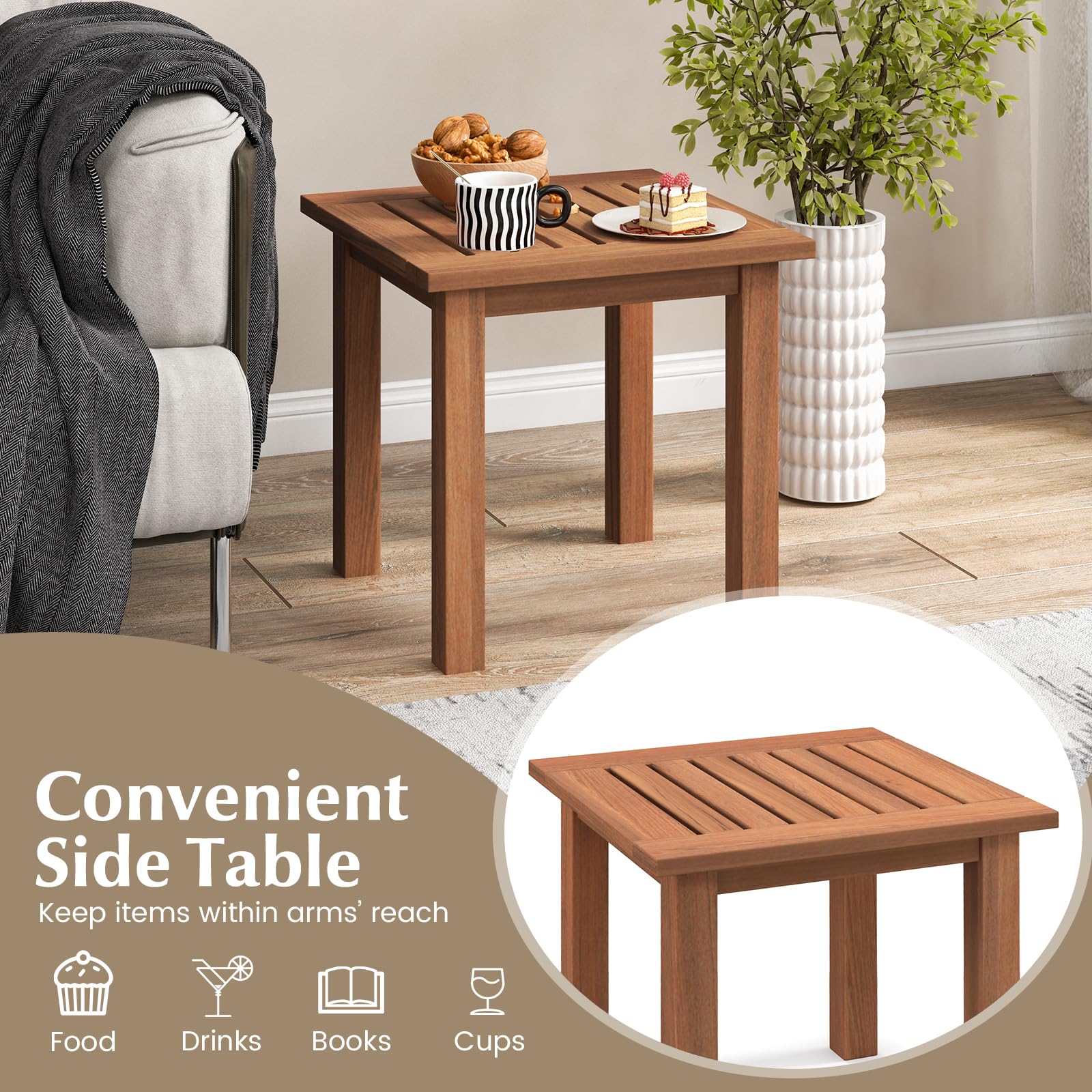17.5 Inch Square Hardwood Outdoor Side Table
