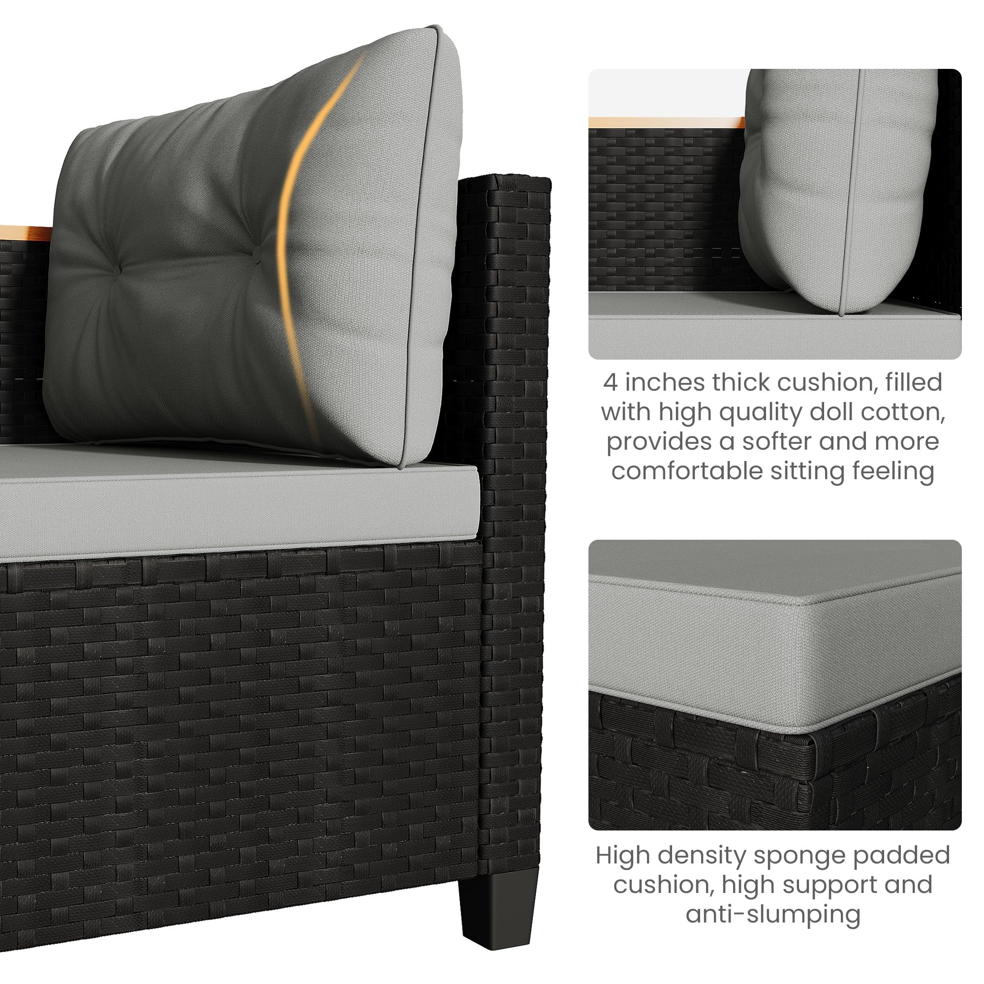 Small Patio Furniture Set - 3 Piece L-Shape Sectional Sofa with Storage Table