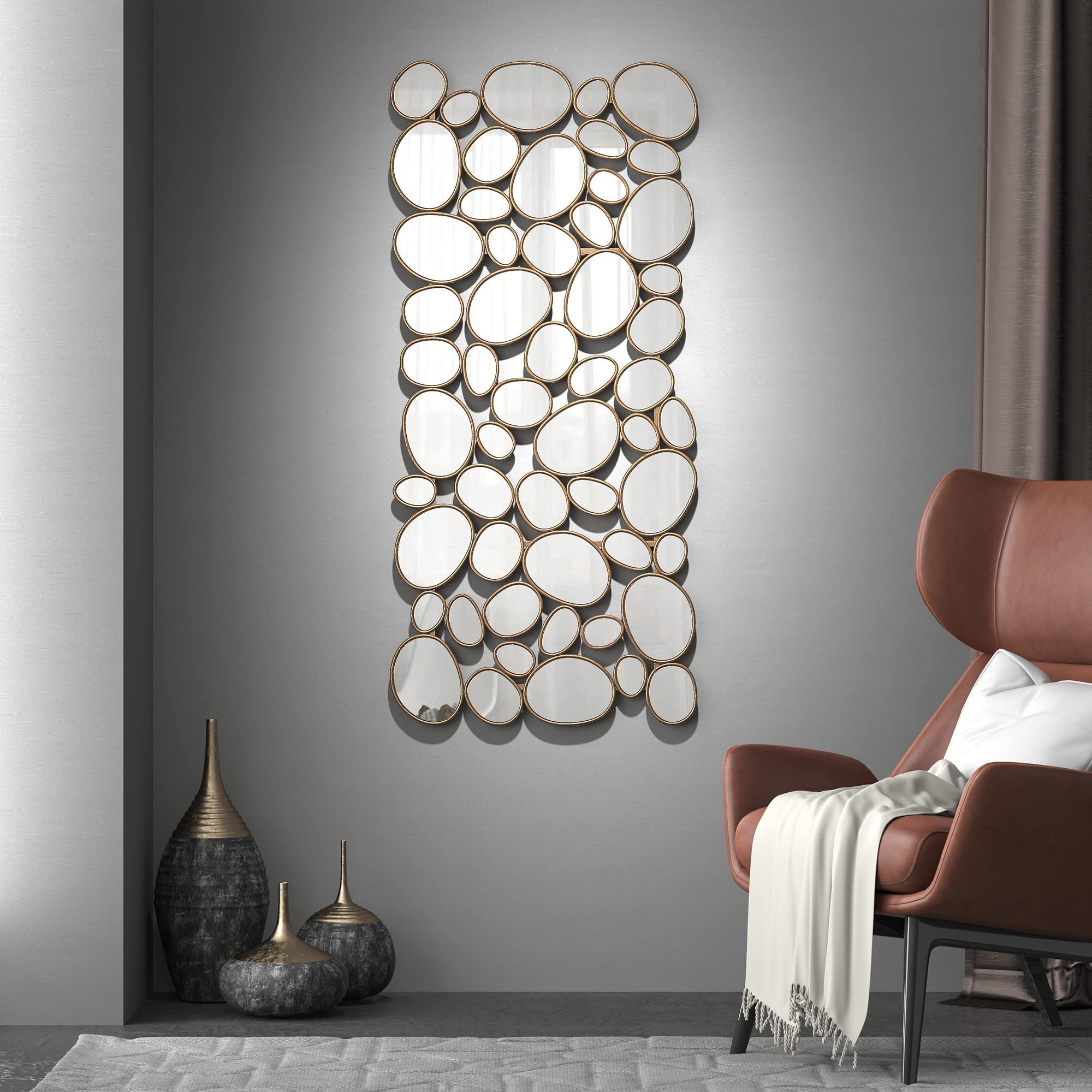 Gold Decorative Wall Mirror - 23x51 Inch Pebble Design Metal Frame