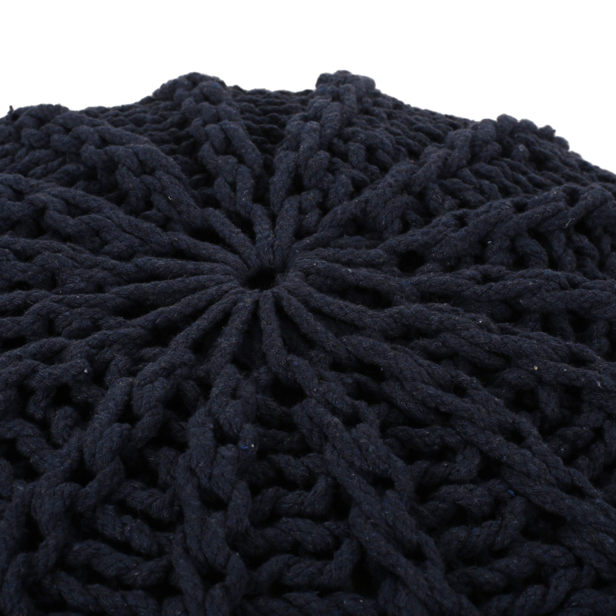 Modern Knitted Cotton Round Pouf Dark Blue