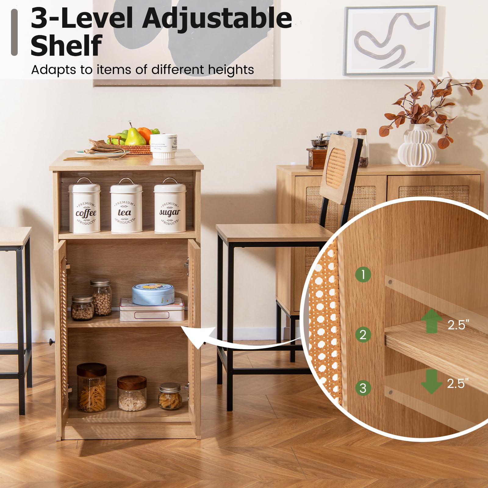 3-Piece Counter Height Bar Table Set with Storage