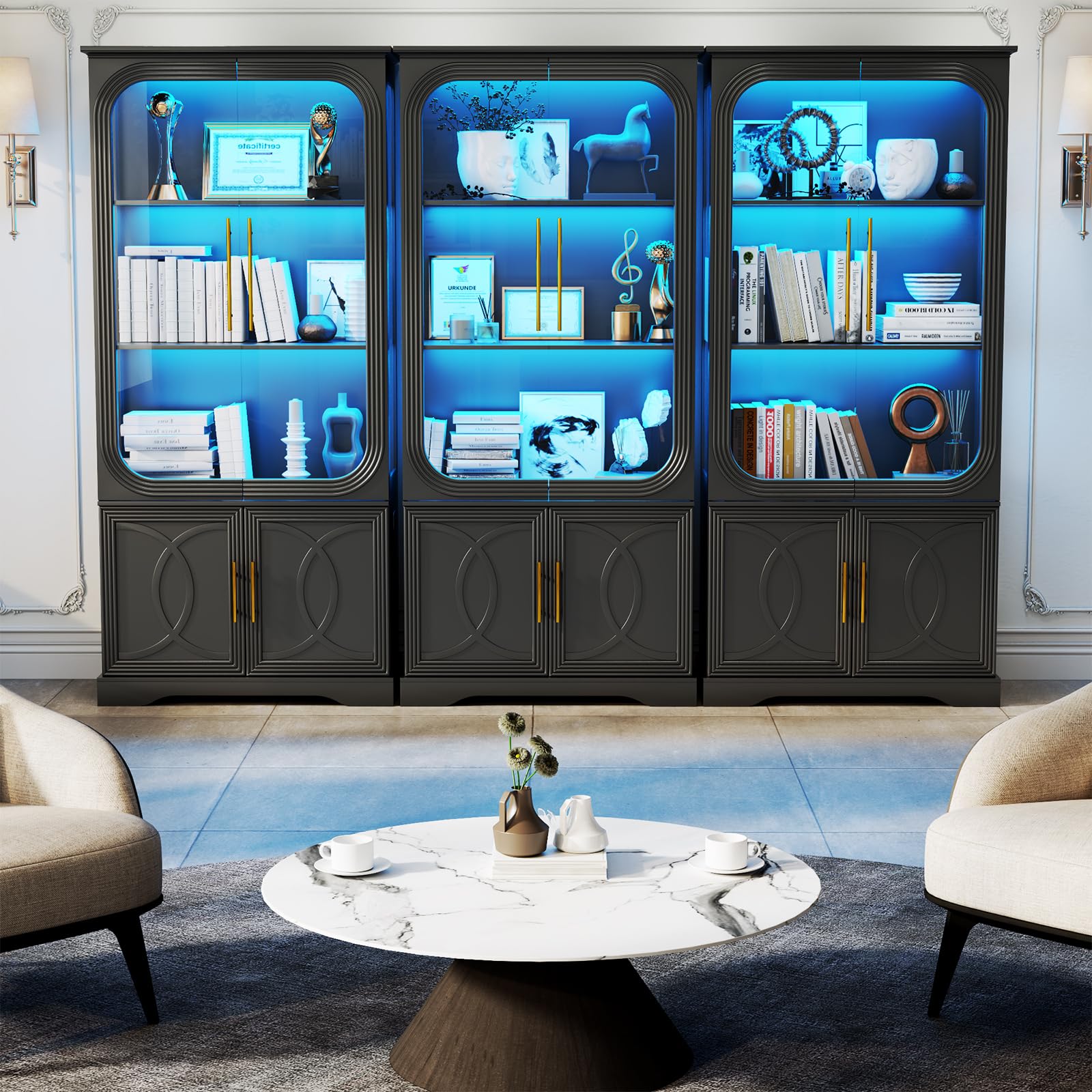 Display Curio Cabinet with Glass Doors and LED Lights
