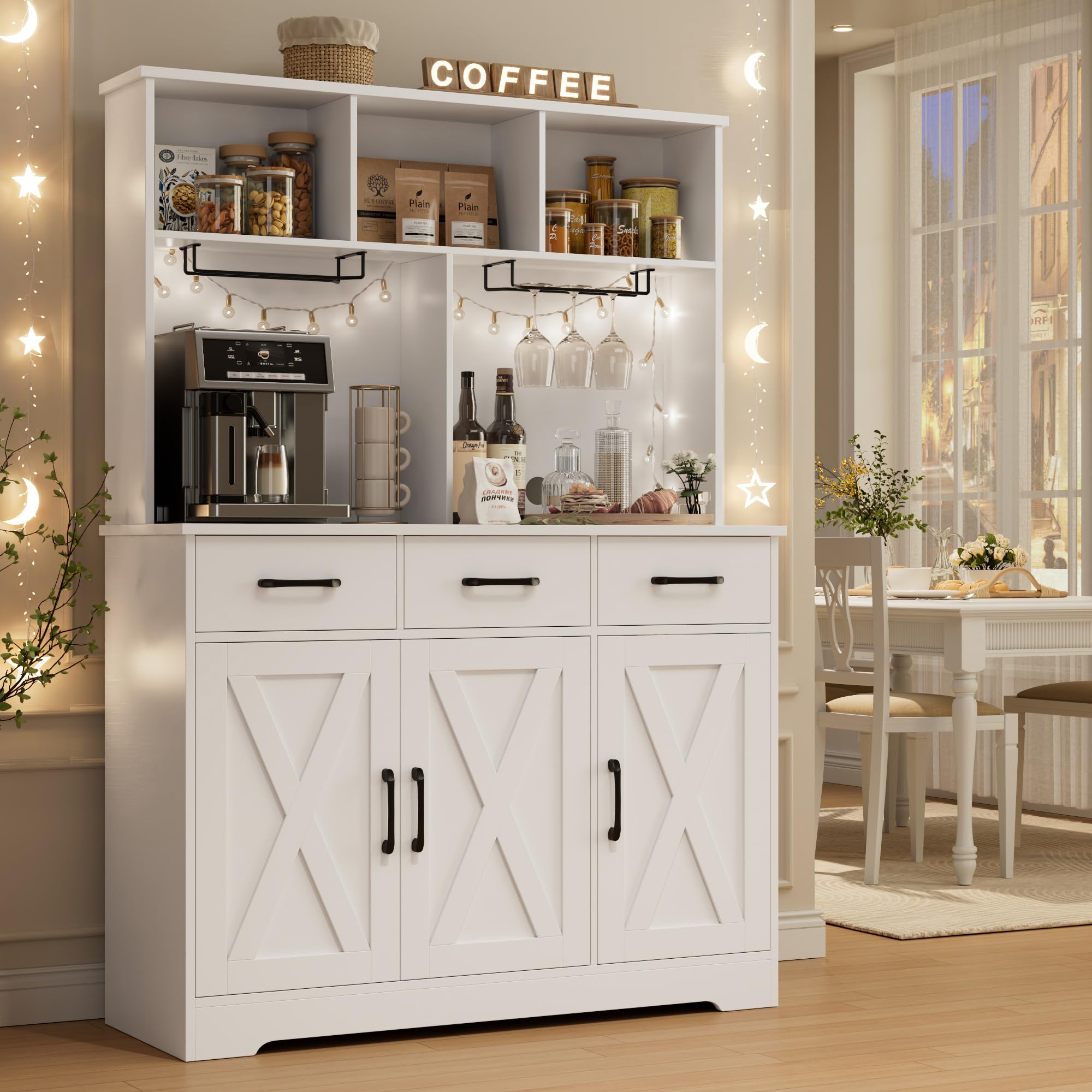Buffet Cabinet with Hutch White Farmhouse Storage
