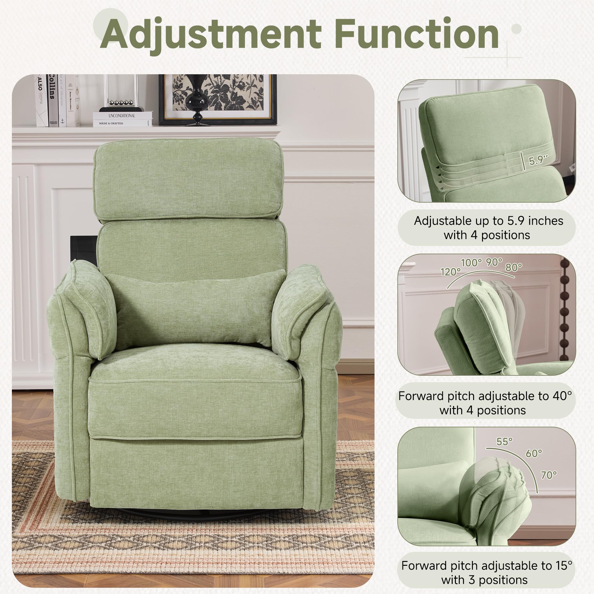 Power Swivel Glider Recliner Chair with Adjustable Armrests