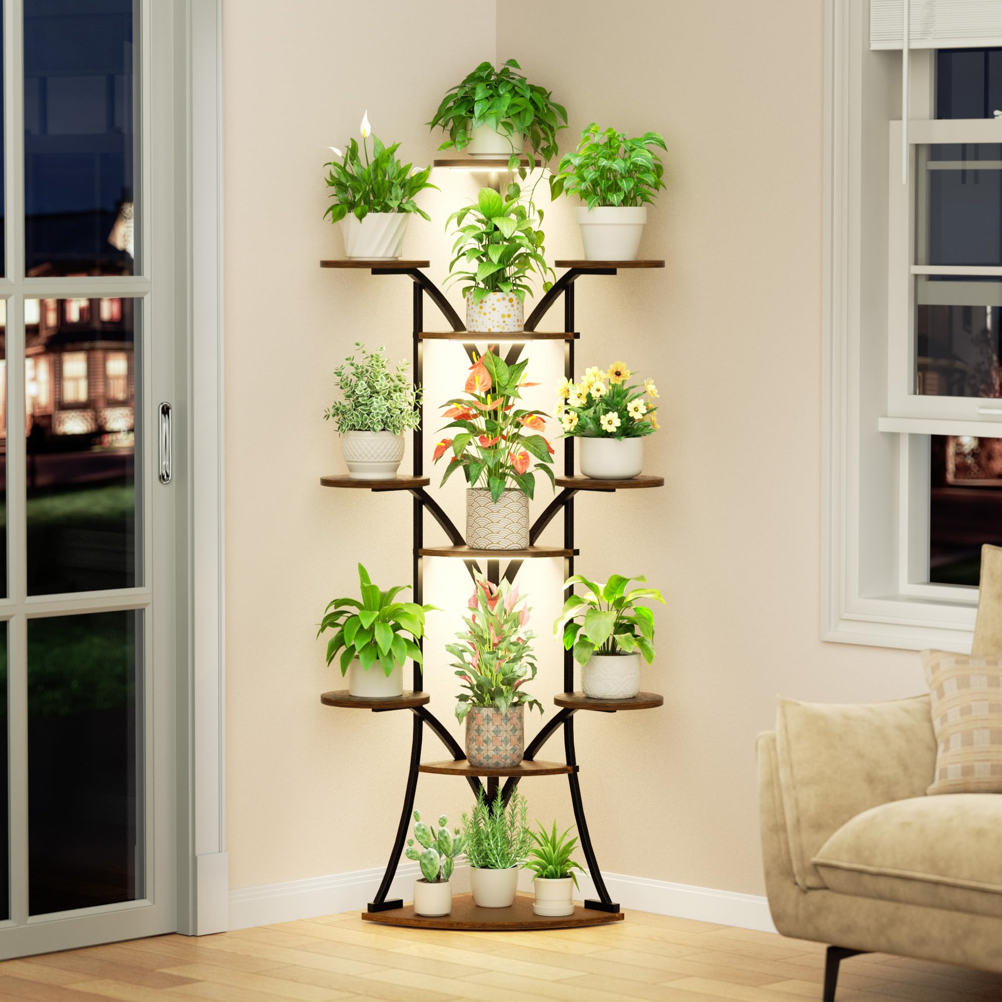 11-Tier Corner Plant Stand with Grow Lights