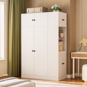 Modern White Armoire Wardrobe Closet with Adjustable Shelves and Side Storage Tower