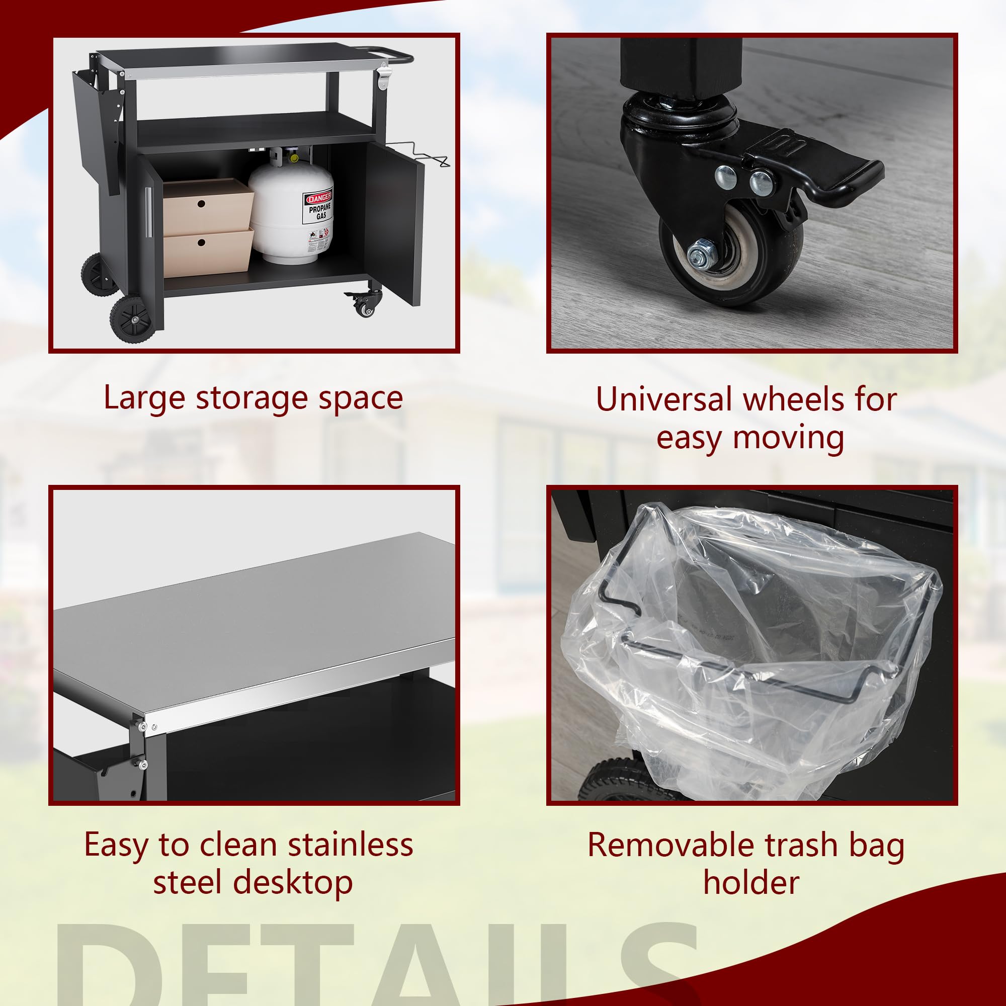 Outdoor Grill Cart with Foldable Top