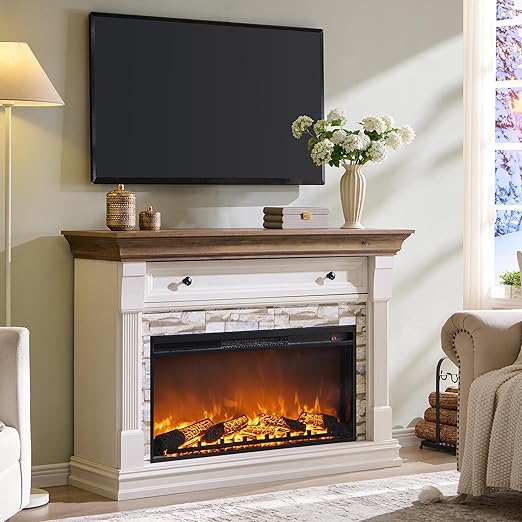 52" Farmhouse Electric Fireplace TV Stand with Mantel