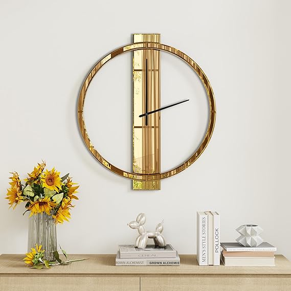 Mirrored Wall Clock 23" Round Contemporary Design