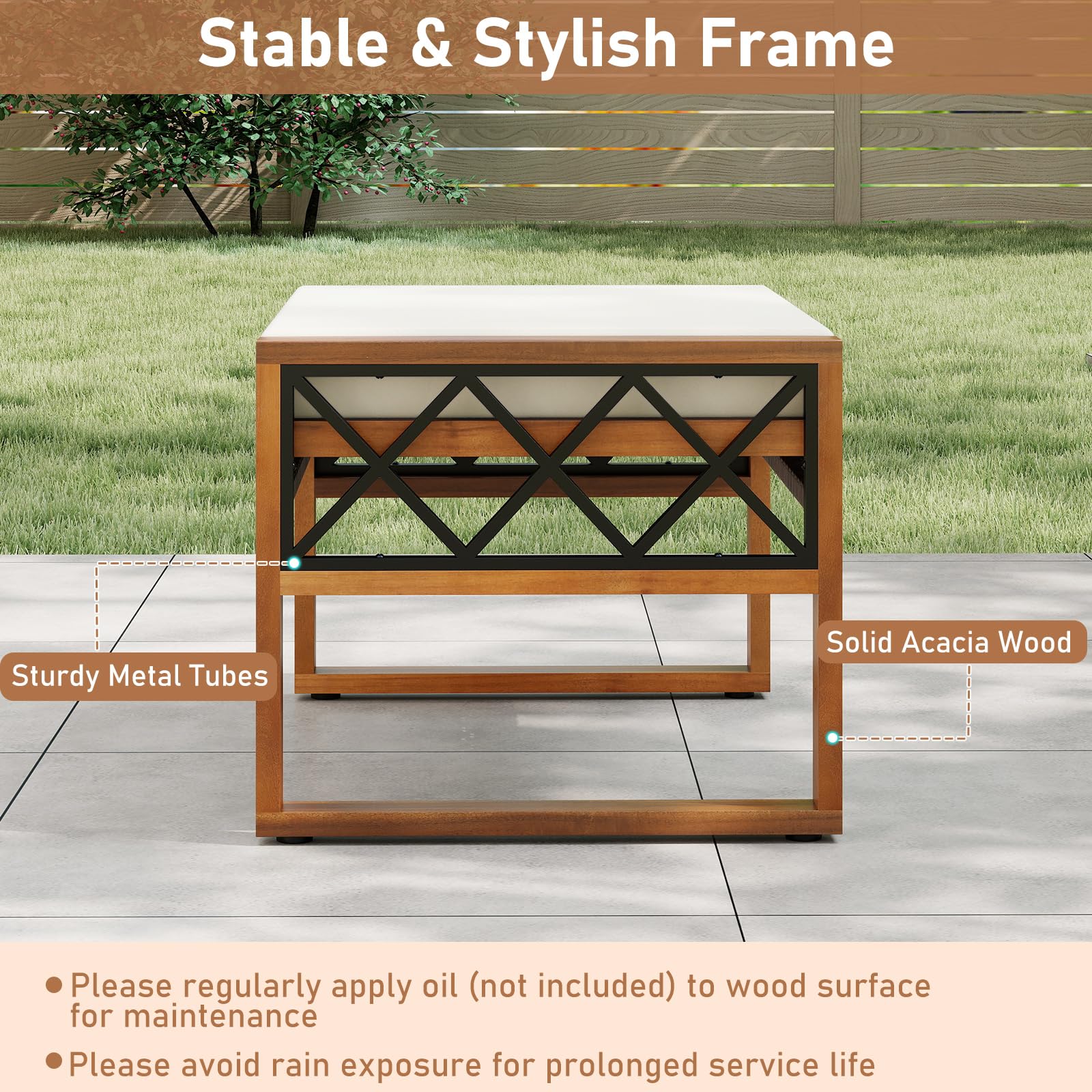 Wicker Outdoor Ottomans Set of 2 with Removable Cushions