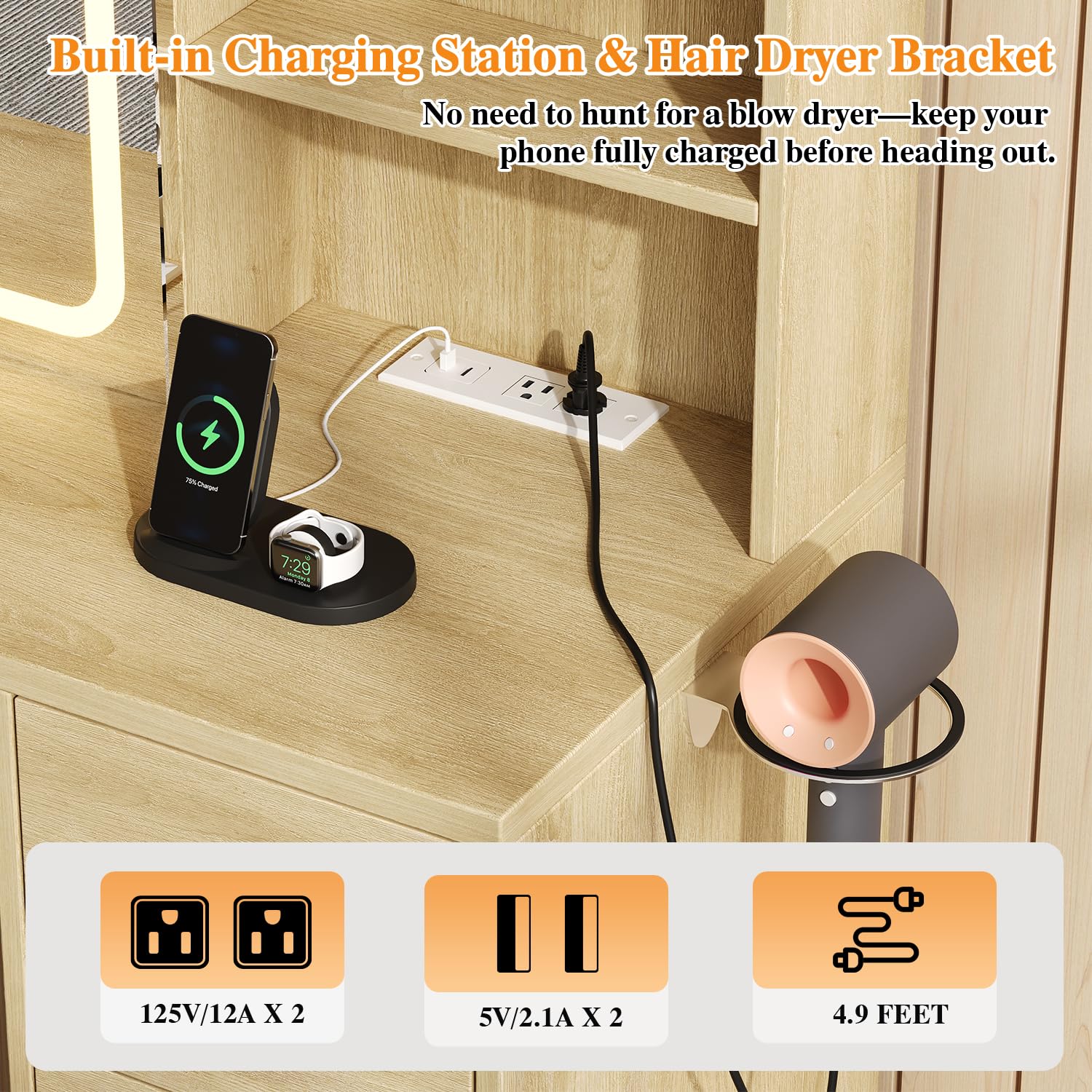 Large Vanity Desk with Mirror and Lights