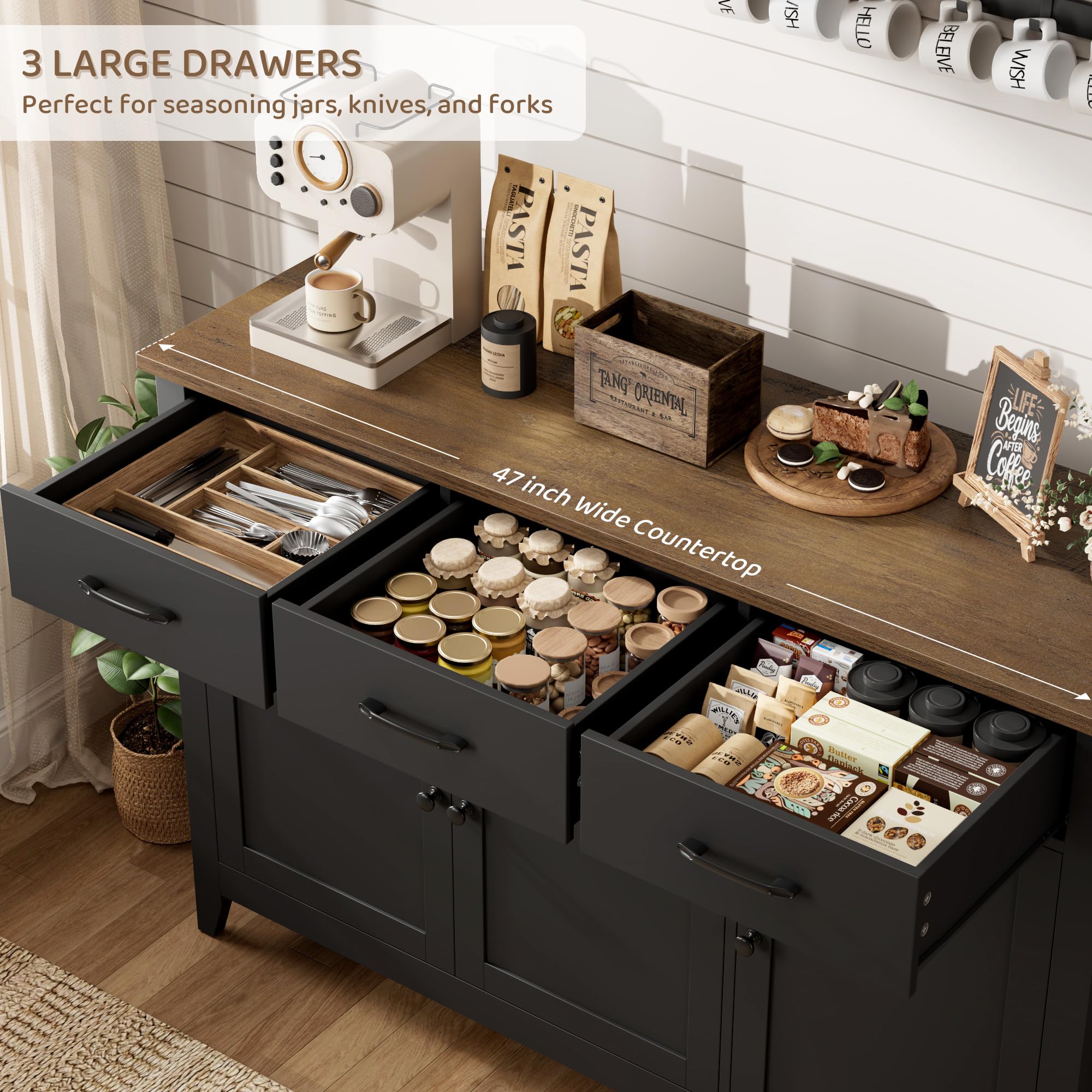 Buffet Cabinet with Storage Drawers and Adjustable Shelf
