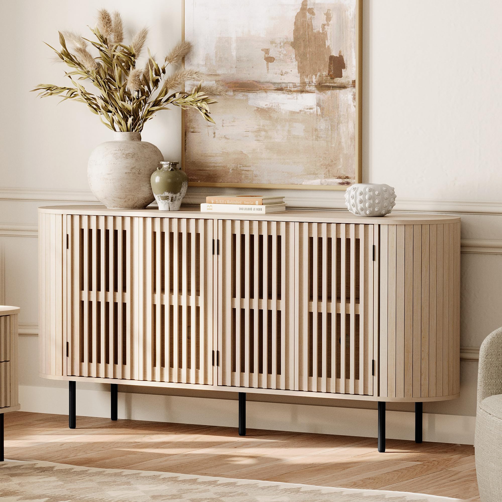 Fluted Sideboard Buffet Cabinet with 4 Doors