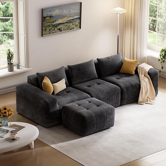 108" Modular Sectional Sofa with Deep Seat and Ottoman
