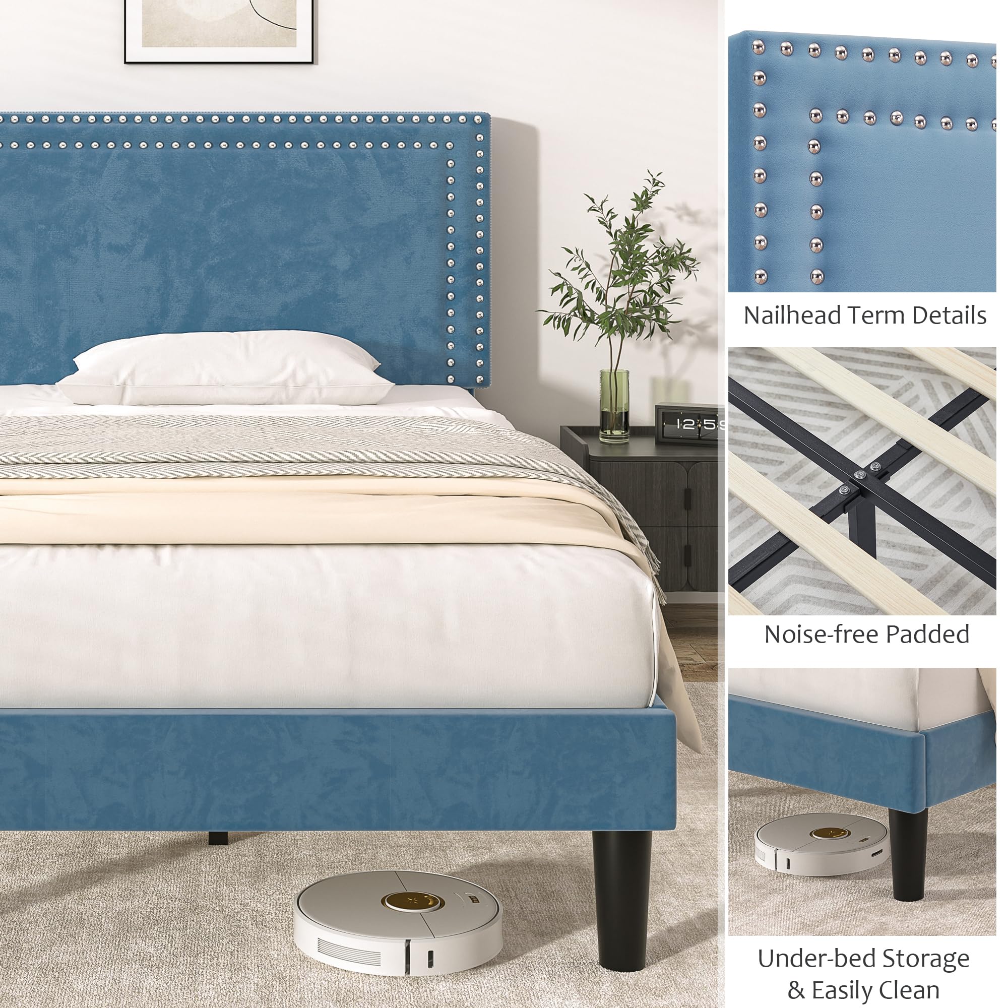 Full Size Platform Bed Frame with Adjustable Headboard