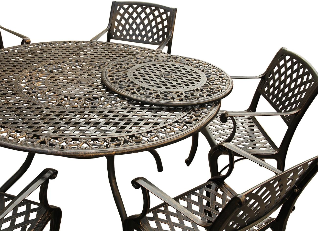 59-Inch Round Patio Dining Set with Lazy Susan