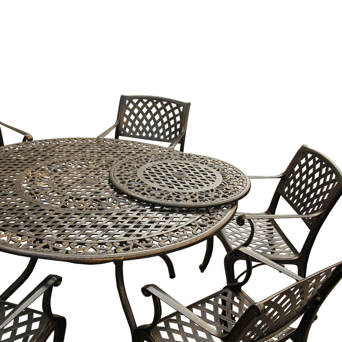 59-Inch Round Patio Dining Set with Lazy Susan