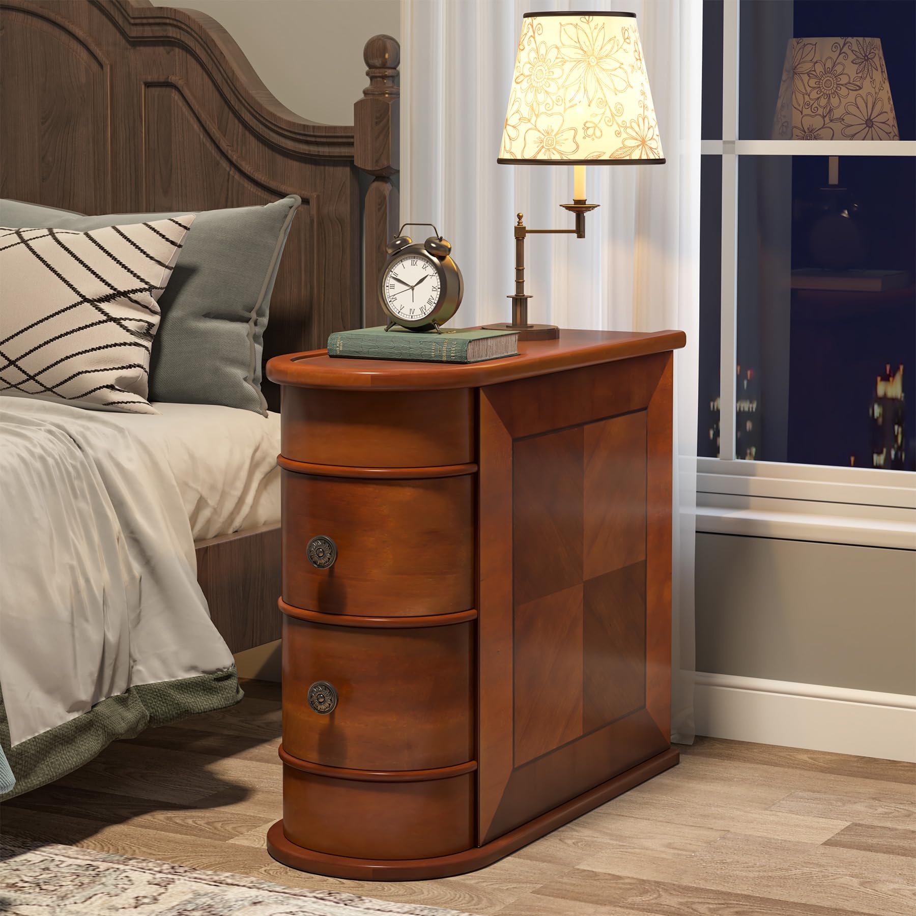 2-Drawer Wood End Table with Arc Design