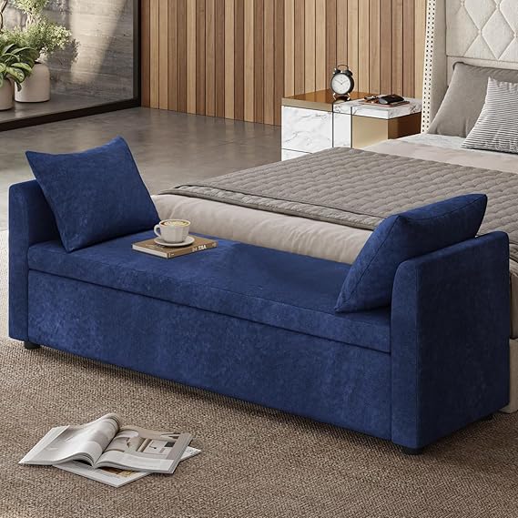 Storage Ottoman Bench with Throw Pillows