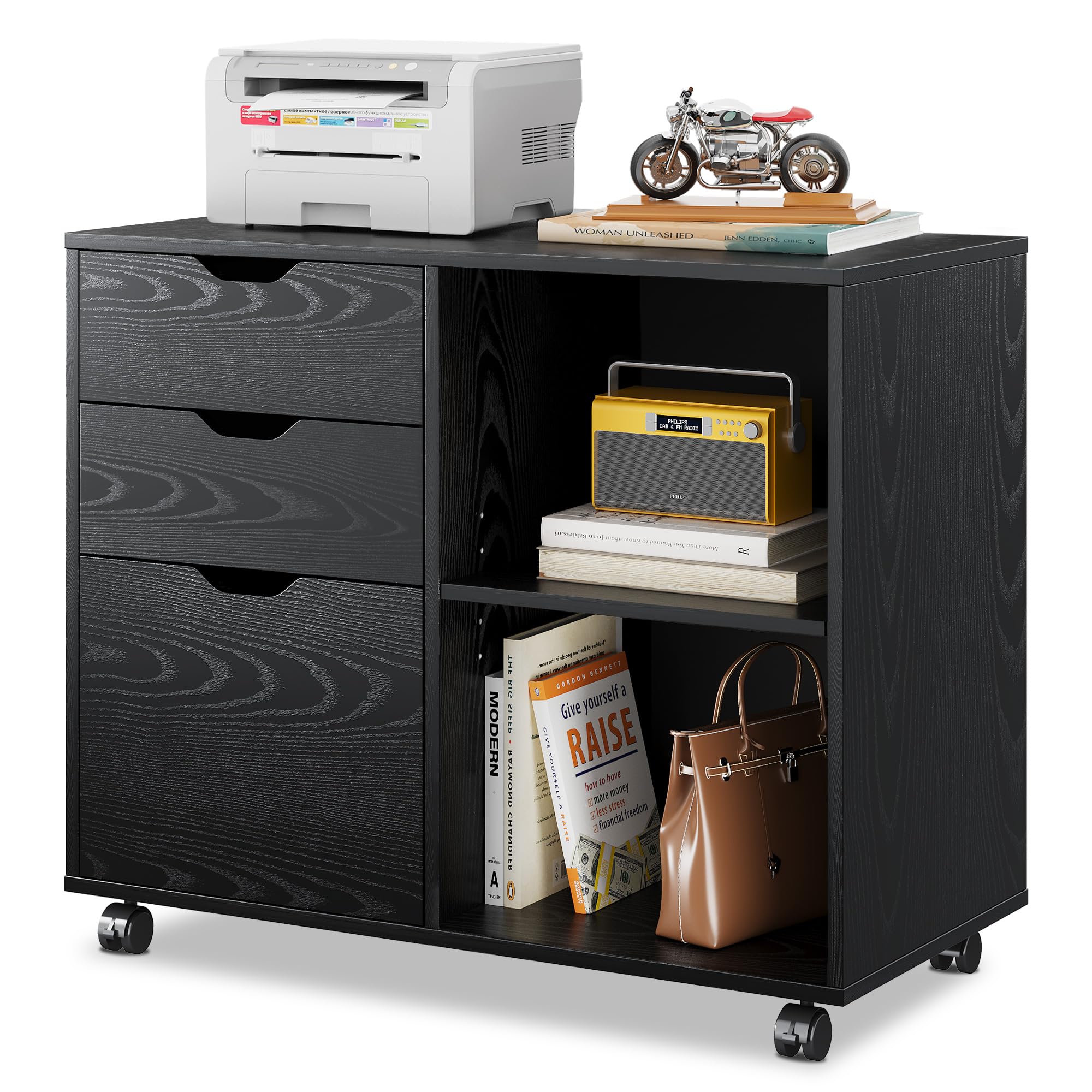 3-Drawer Mobile Lateral File Cabinet with Printer Stand