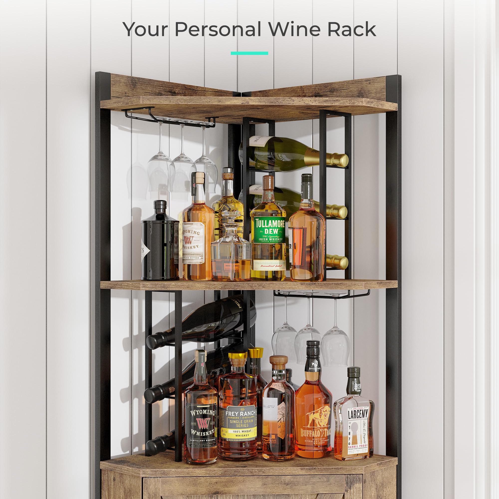 Corner Bar Cabinet with Wine Rack