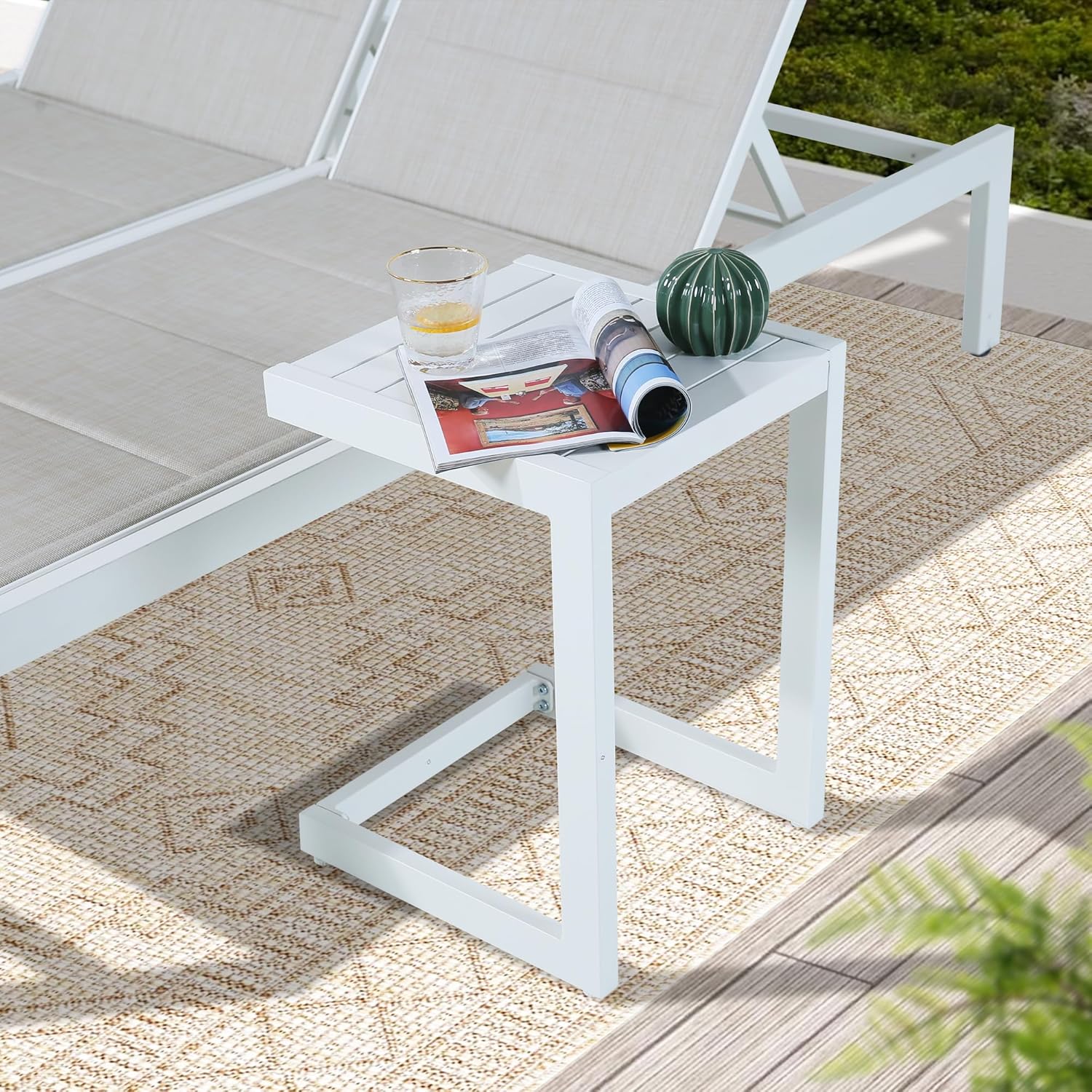 C-Shaped Aluminum Patio Side Table