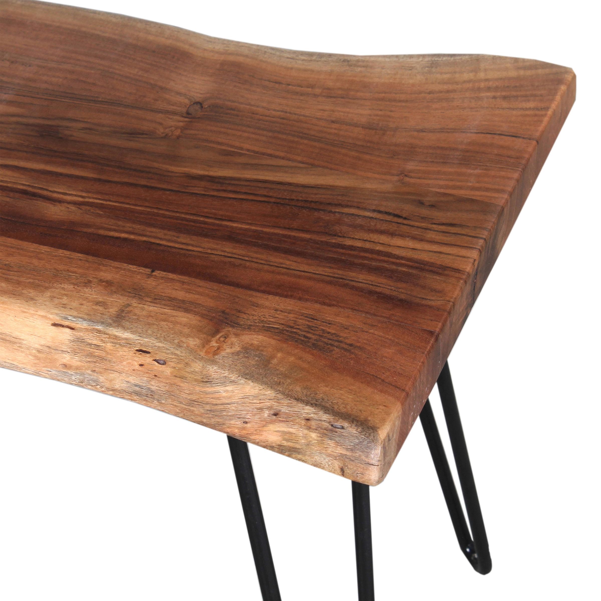 Live Edge Solid Wood Bench with Metal Hairpin Legs 36 Inch