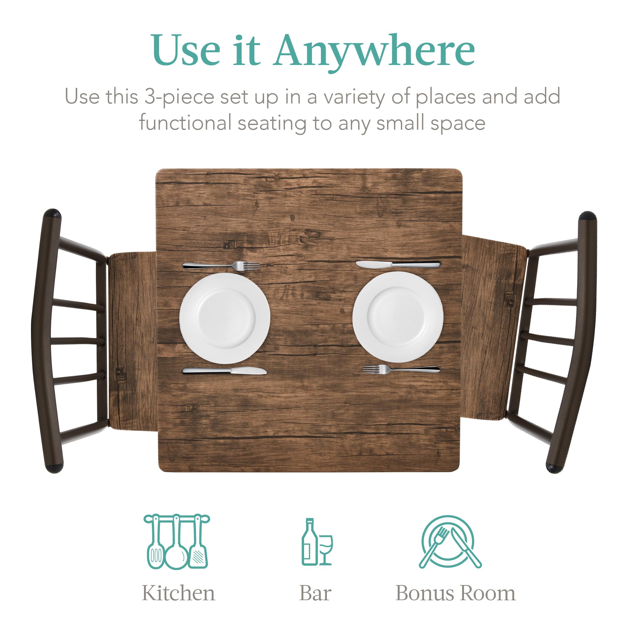 3-Piece Dining Set with 2 Chairs - Dark Brown