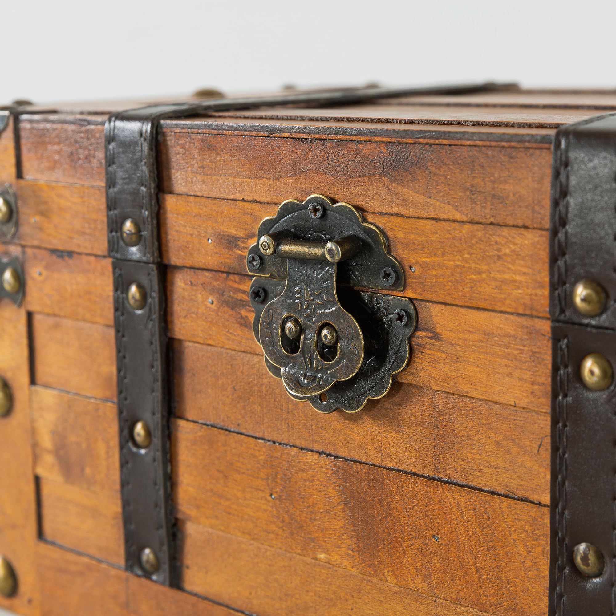 Wooden Treasure Chests Set of 2 with Hinged Lids