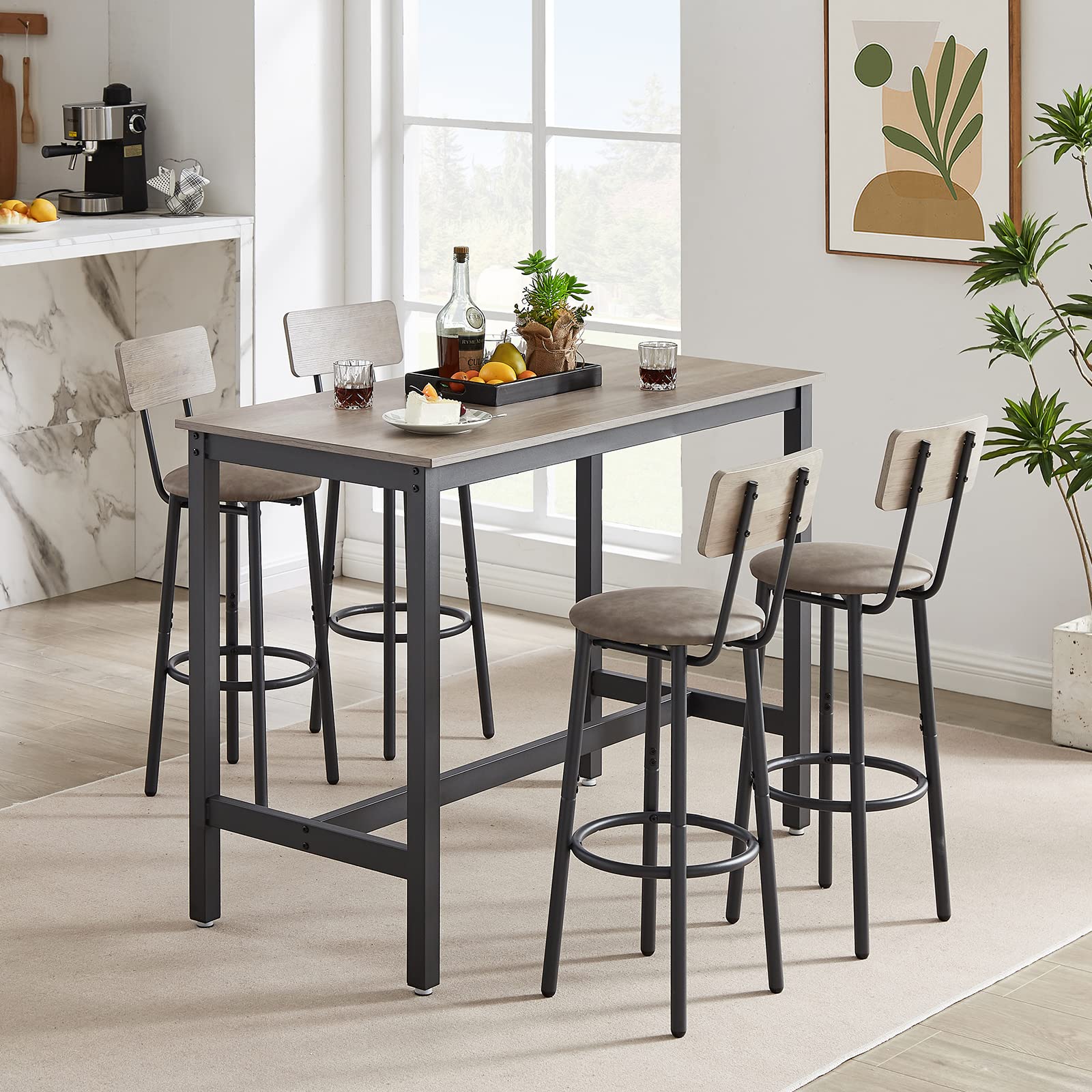 5-Piece Bar Table Set with Upholstered Stools