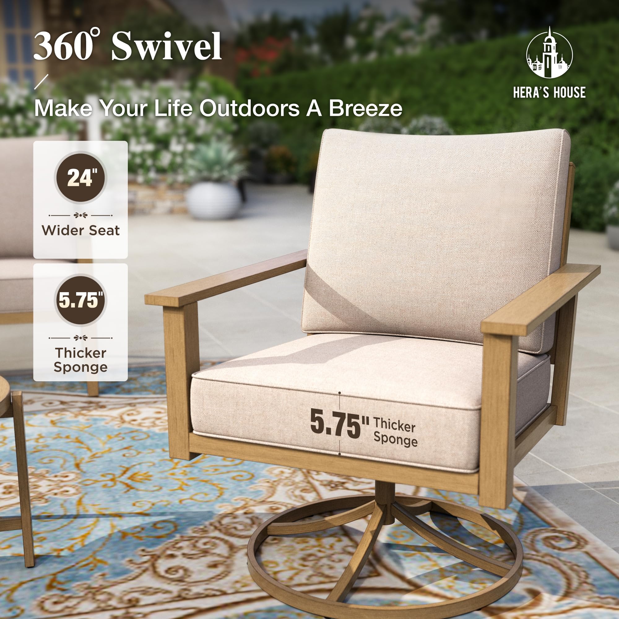 7-Piece Metal Outdoor Patio Conversation Set with Wood Grain Finish