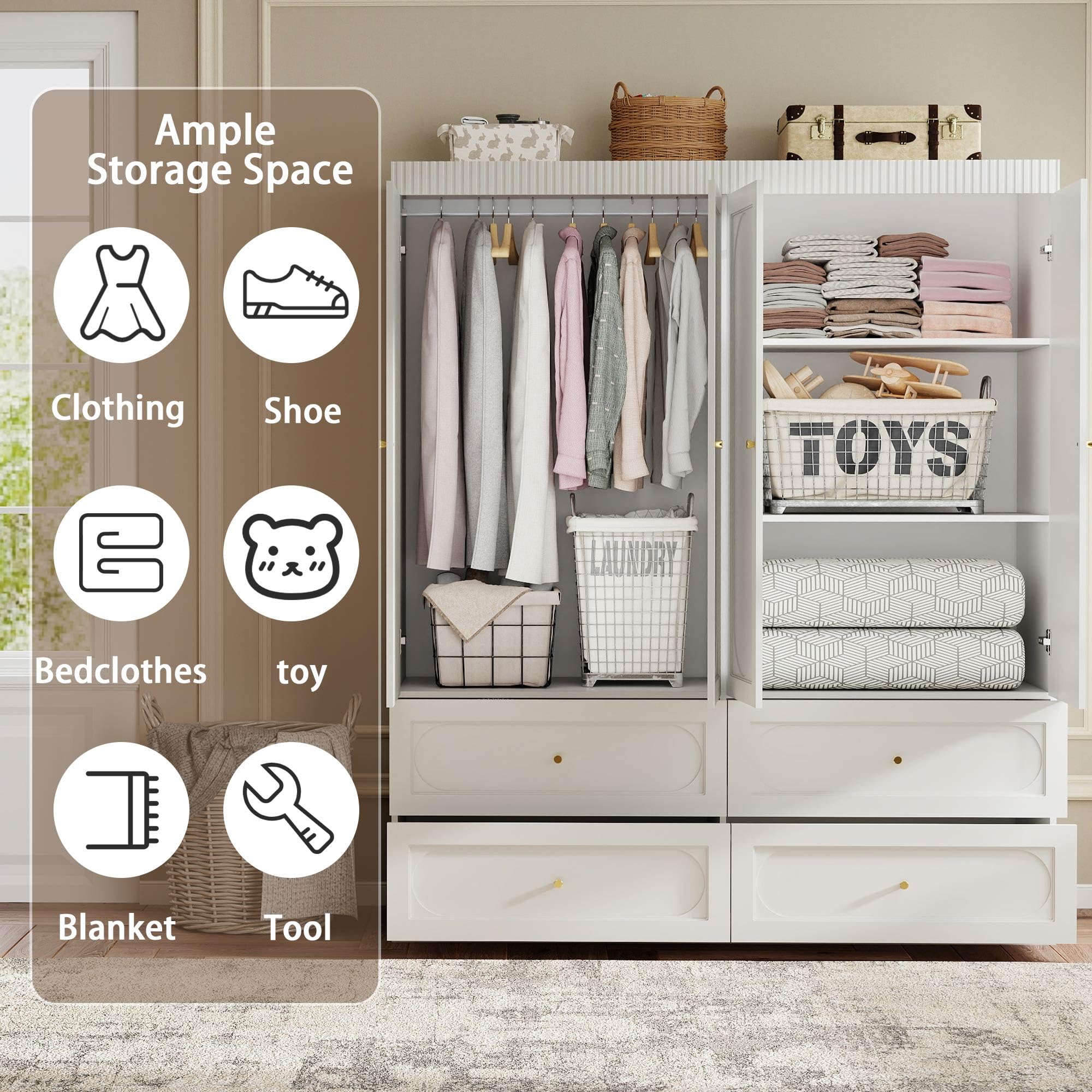 Armoire Wardrobe Closet with 4 Drawers and 4 Doors