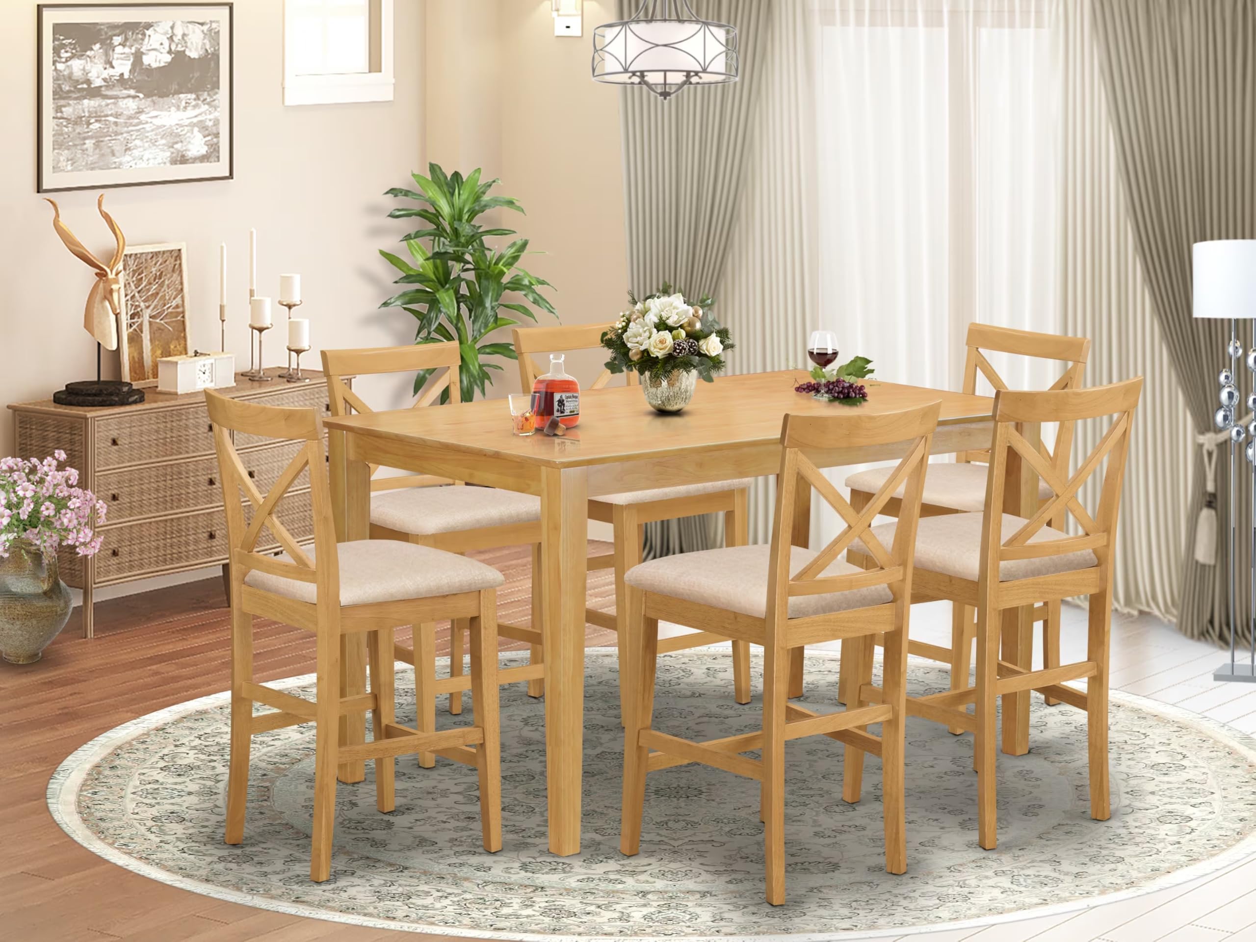 7-Piece Counter Height Dining Set with Linen Fabric Chairs