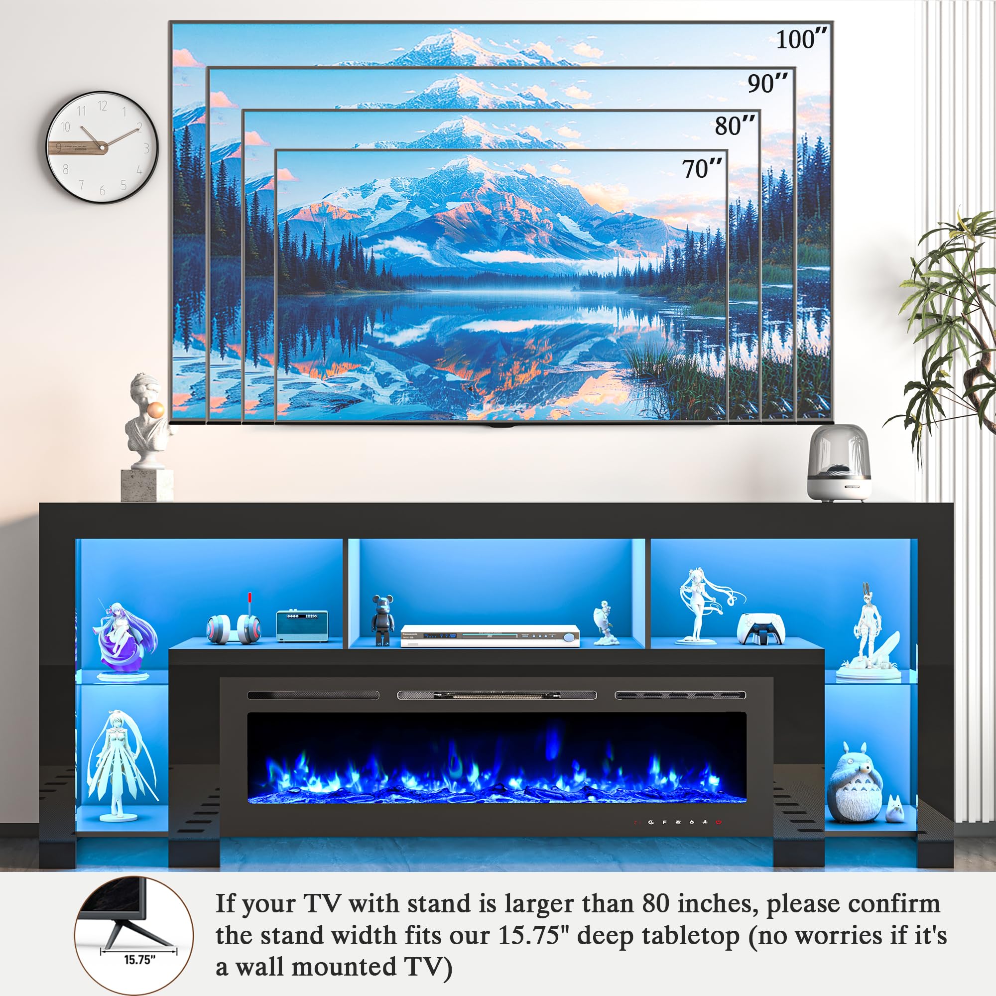 94.5" Fireplace TV Stand with 50" Electric Fireplace and LED Lighting