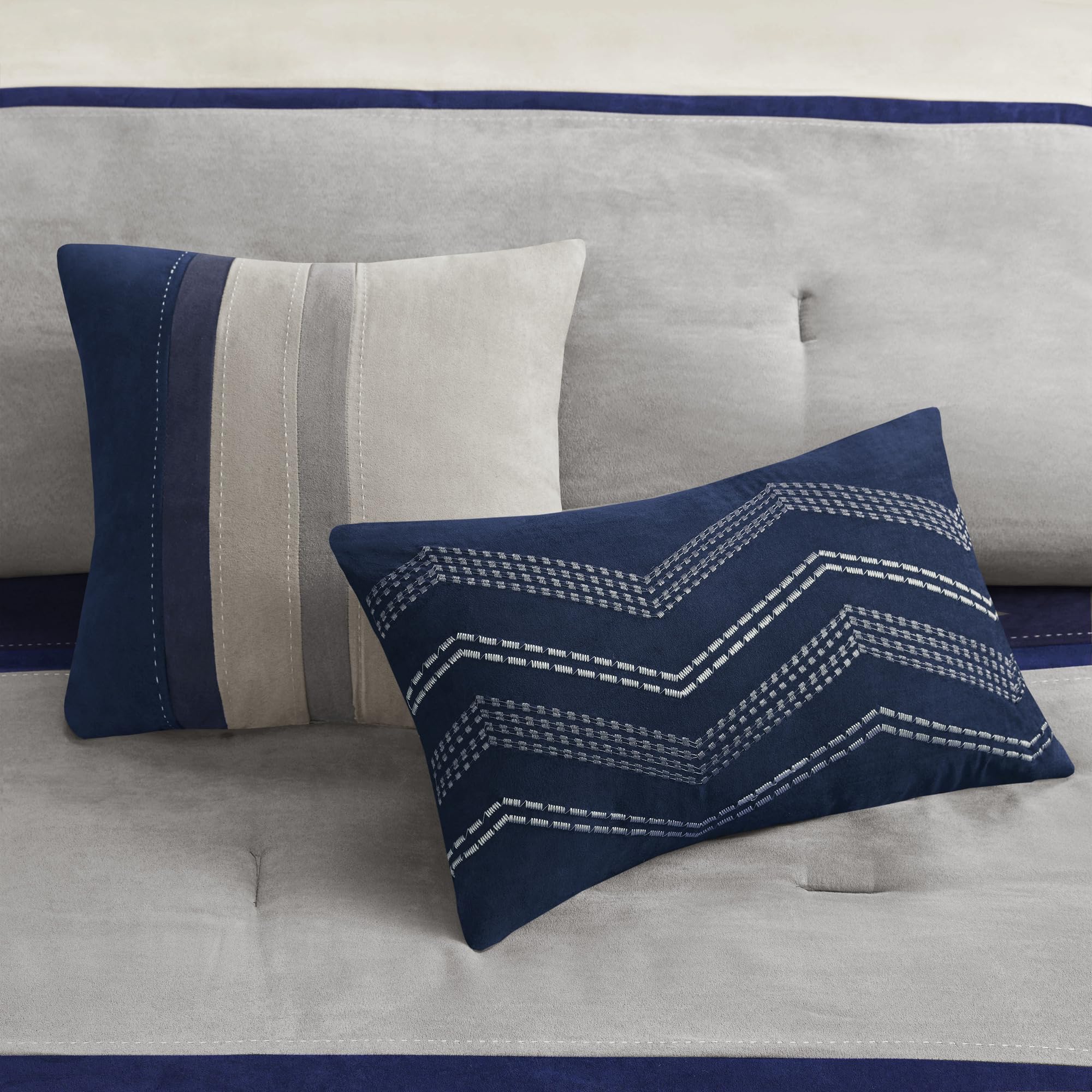 King Micro-Suede Comforter Set - Blue 7 Piece