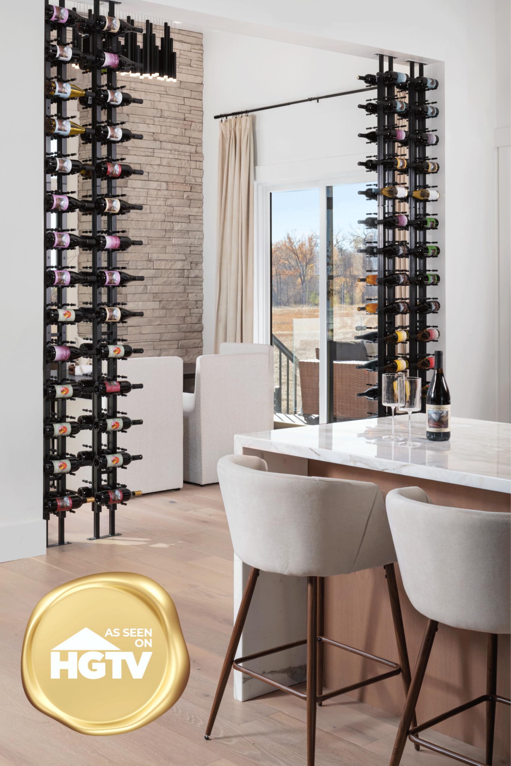 Floor-to-Ceiling Wine Rack - Double Deep Wall Mount - 42 Bottle Capacity